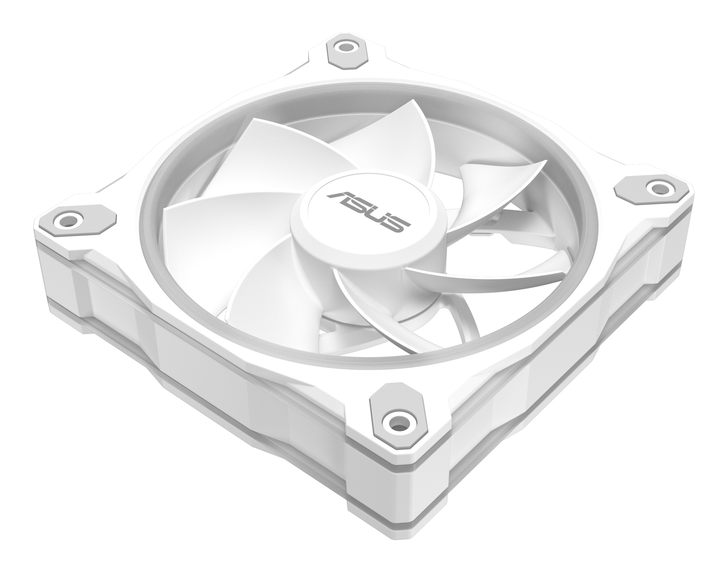 Biały wentylator komputerowy z logo ASUS na łopatkach.
