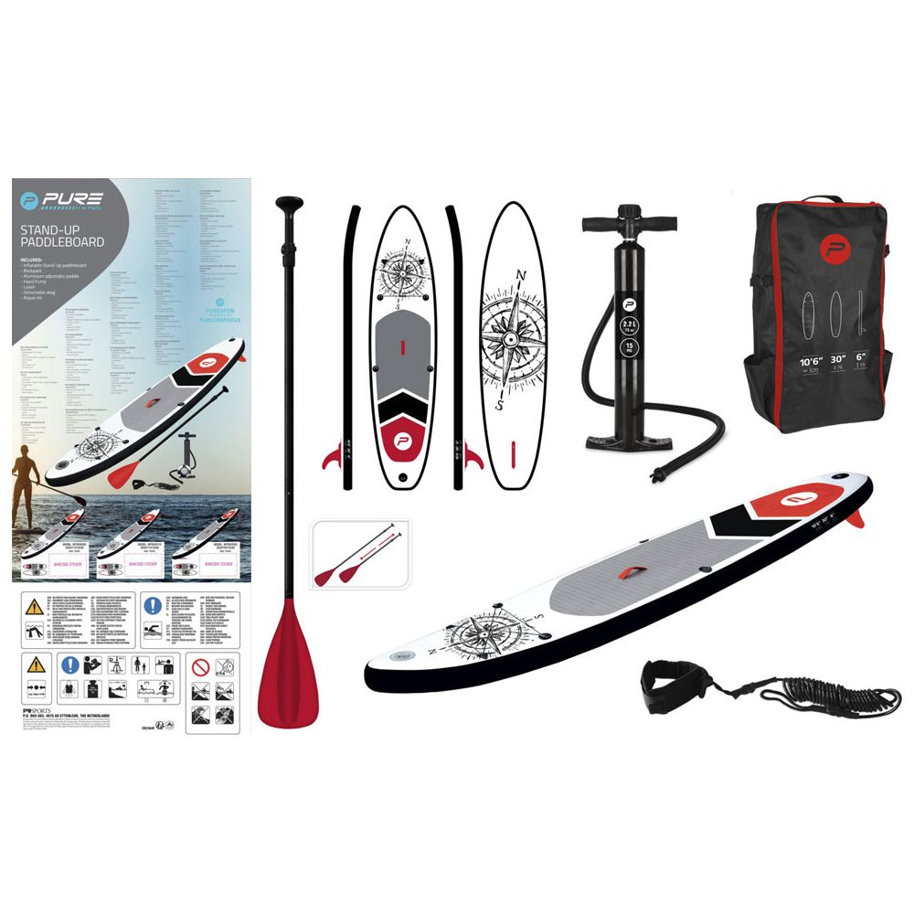 Ensemble de paddleboard avec pagaie, pompe, laisse et sac.