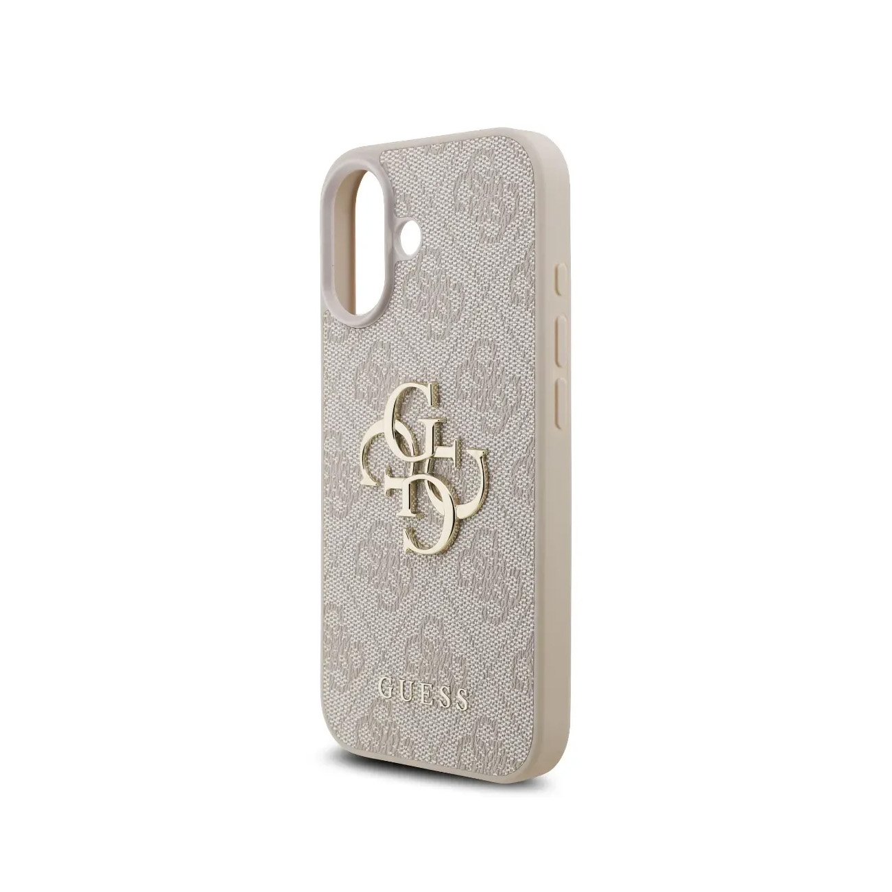 Custodia per telefono beige con logo e motivo GUESS.