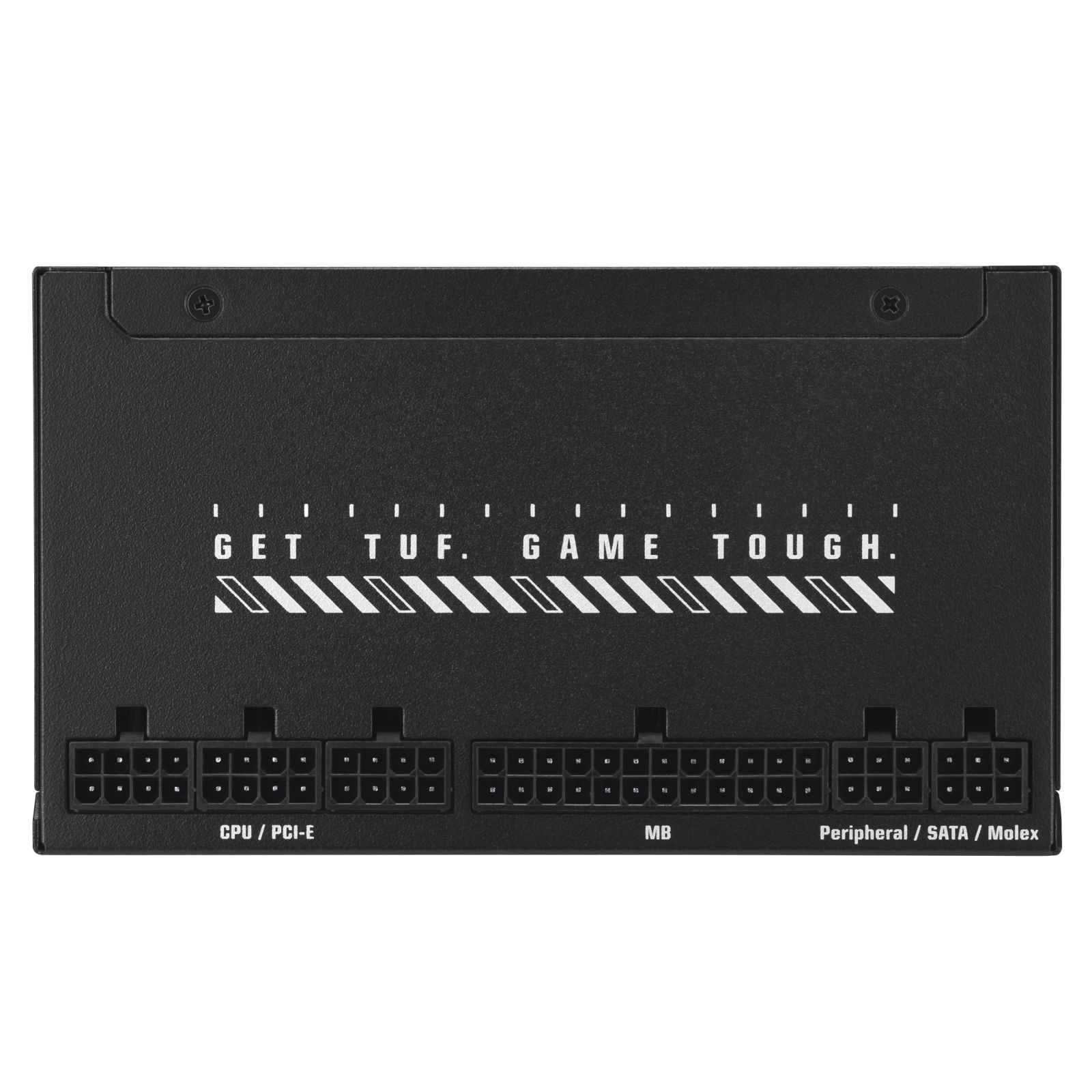 Czarny zasilacz z łączami CPU/PCI-E, MB i Peripheral/SATA/Molex.