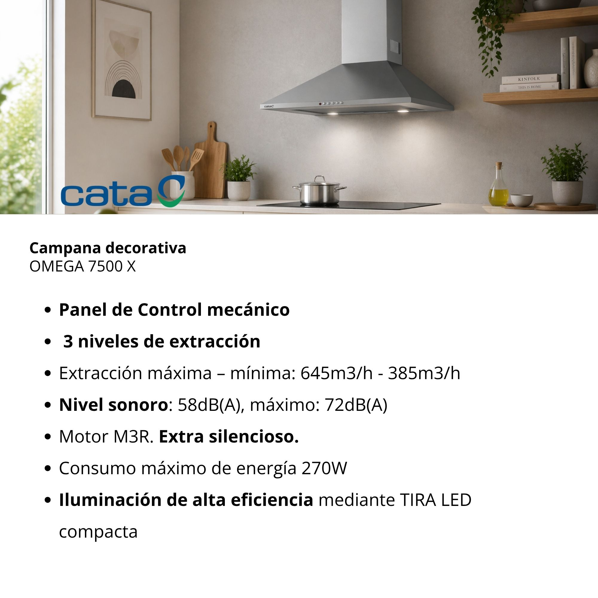 Una campana extractora moderna sobre una placa de cocina con una olla.