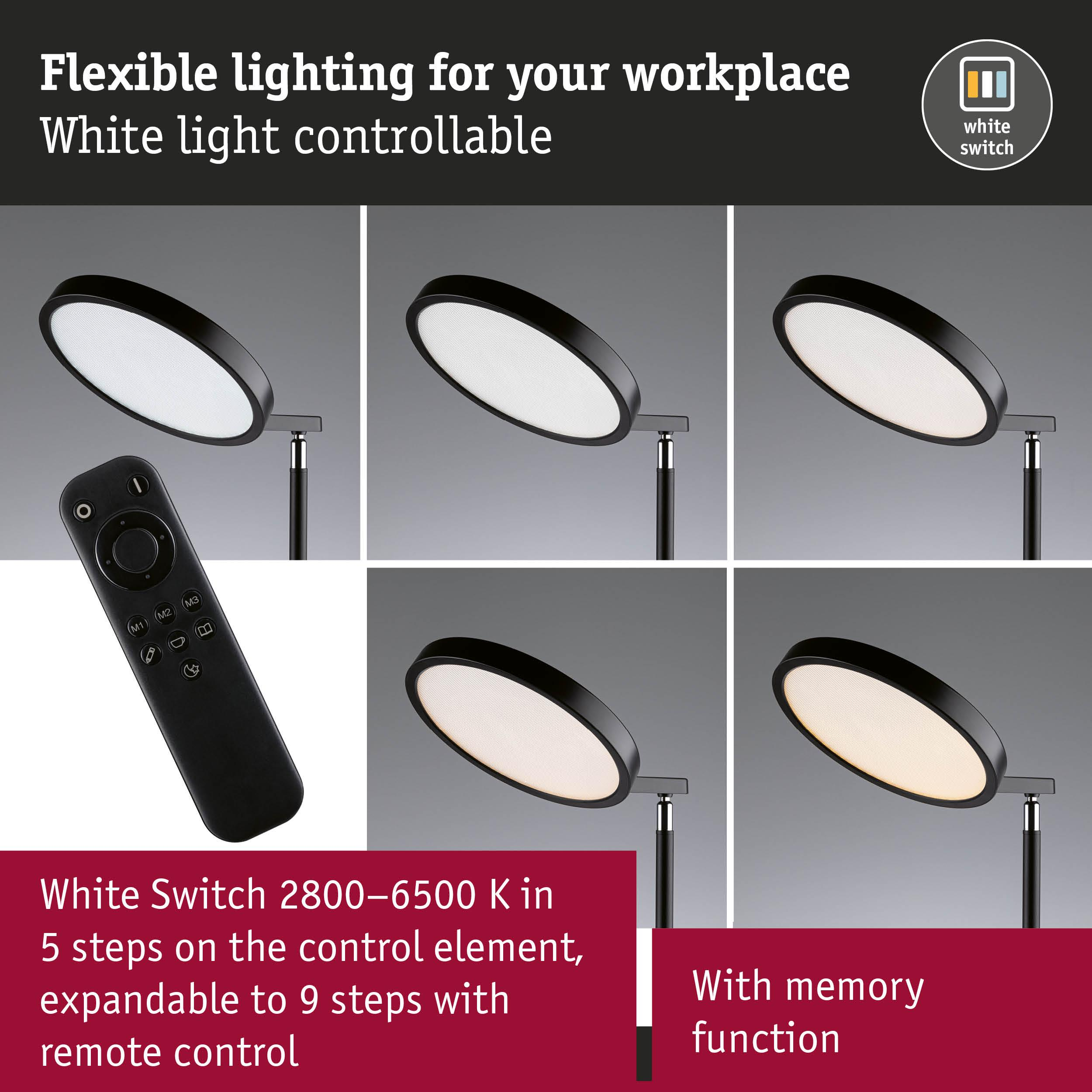 Lampa biurkowa z pilotem, 5 stopni światła, 2800-6500K.