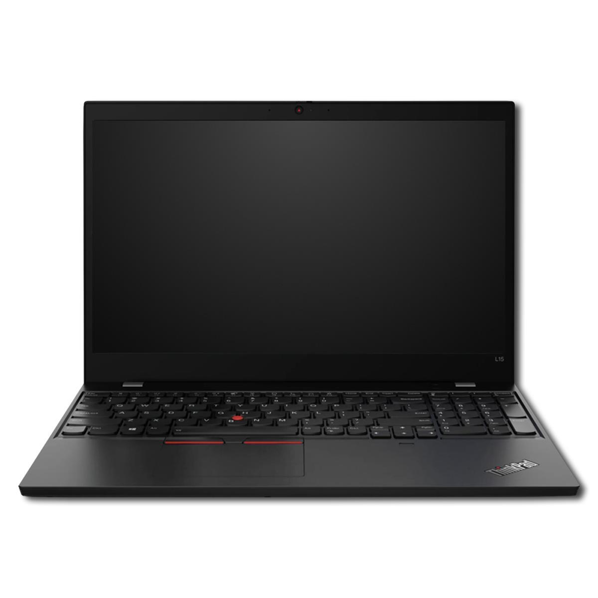 Un laptop Lenovo ThinkPad nero aperto con tastiera e schermo.