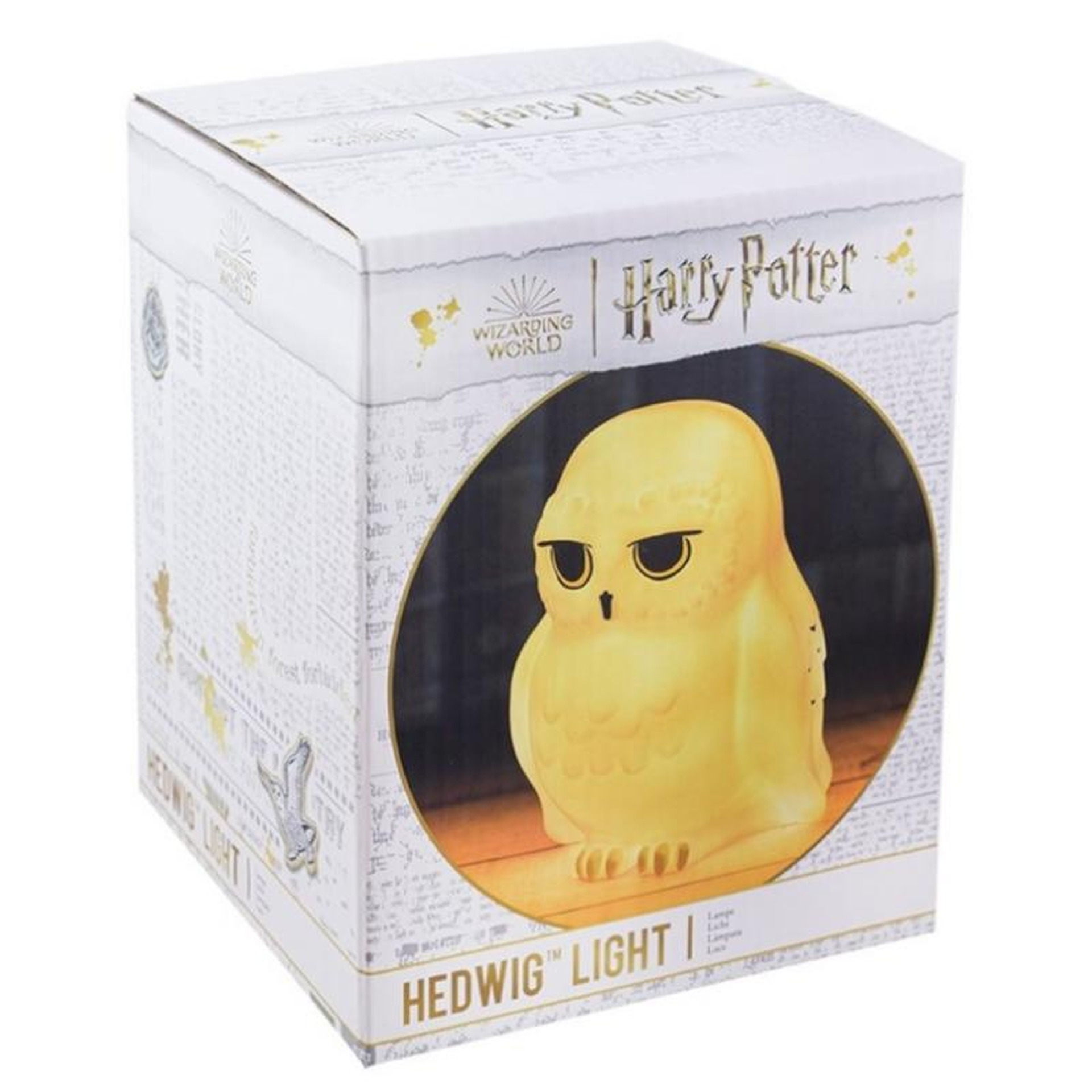 Opakowanie lampki Hedwig sowa z Harry'ego Pottera ze zdjęciem sowy.