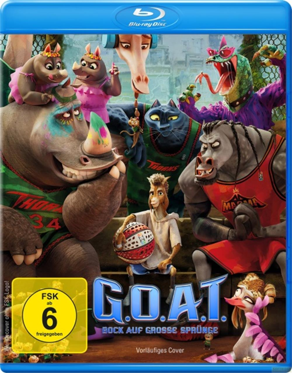 Blu-ray Cover mit Zeichentrick-Tieren, darunter ein Nashorn, ein Pferd und ein Krokodil.