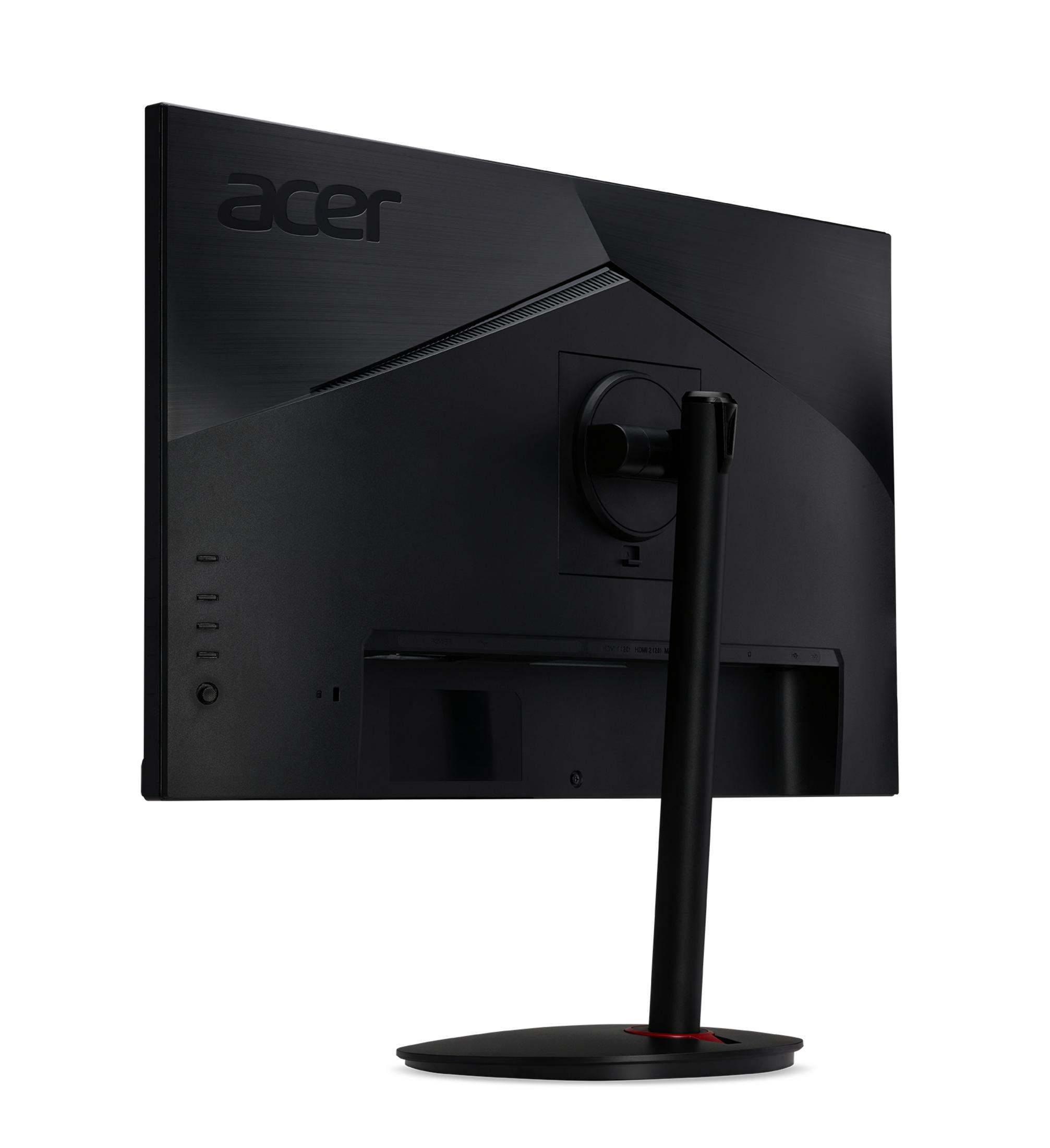Rückseite eines schwarzen Acer Monitors mit Standfuß und Anschlüssen.