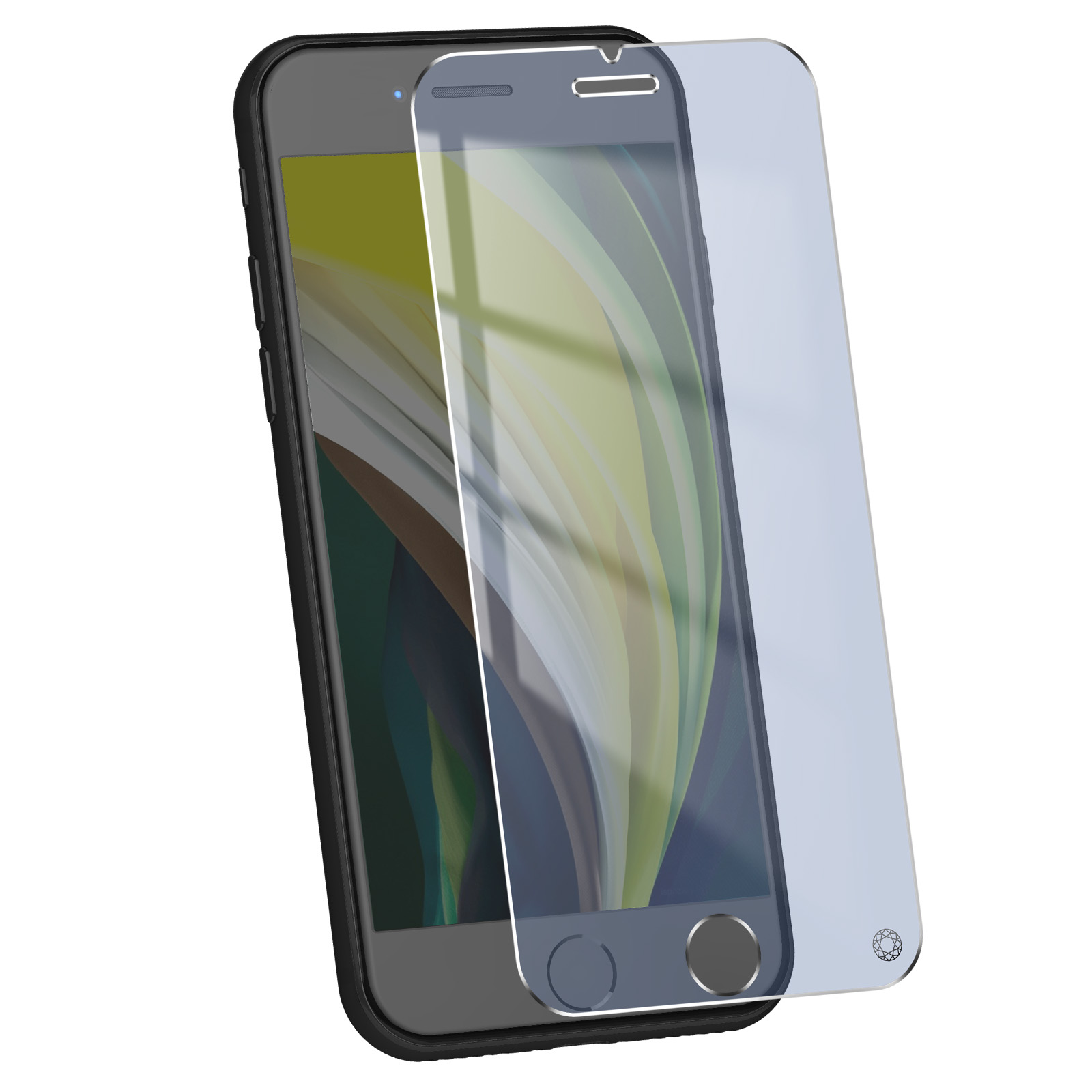 Een zwarte smartphone met een geplaatste schermprotector.