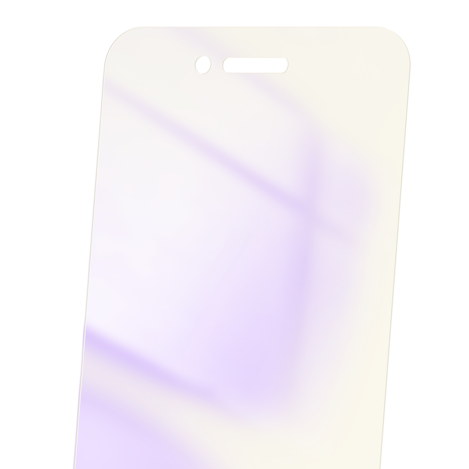 Una protezione schermo bianca per smartphone con ritagli per fotocamera e altoparlante.