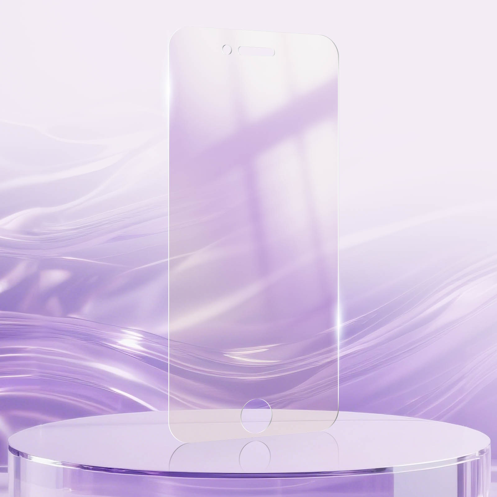 Una protezione schermo trasparente per smartphone si erge su un piedistallo.