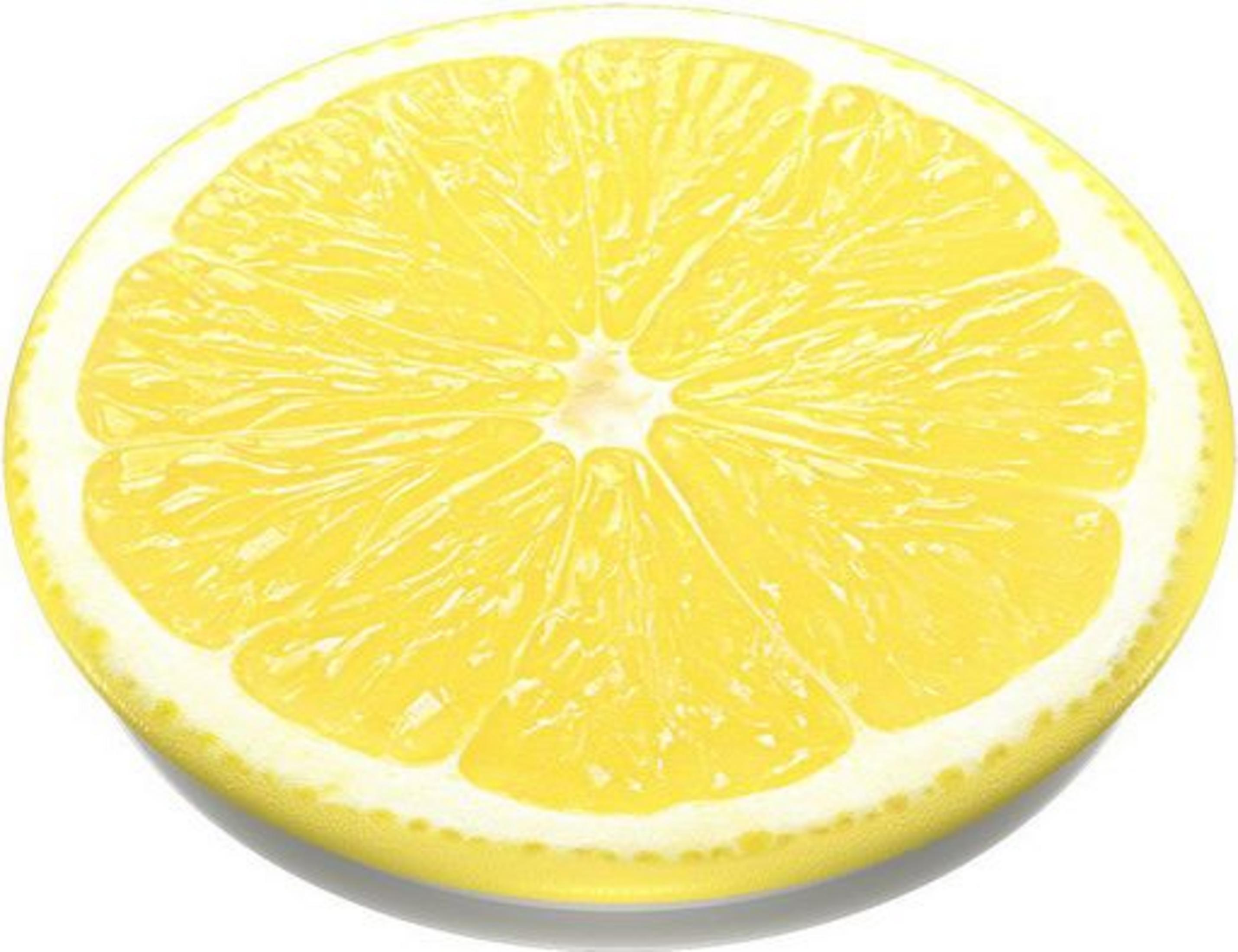 Una rodaja de limón amarillo brillante con segmentos visibles y corteza blanca.