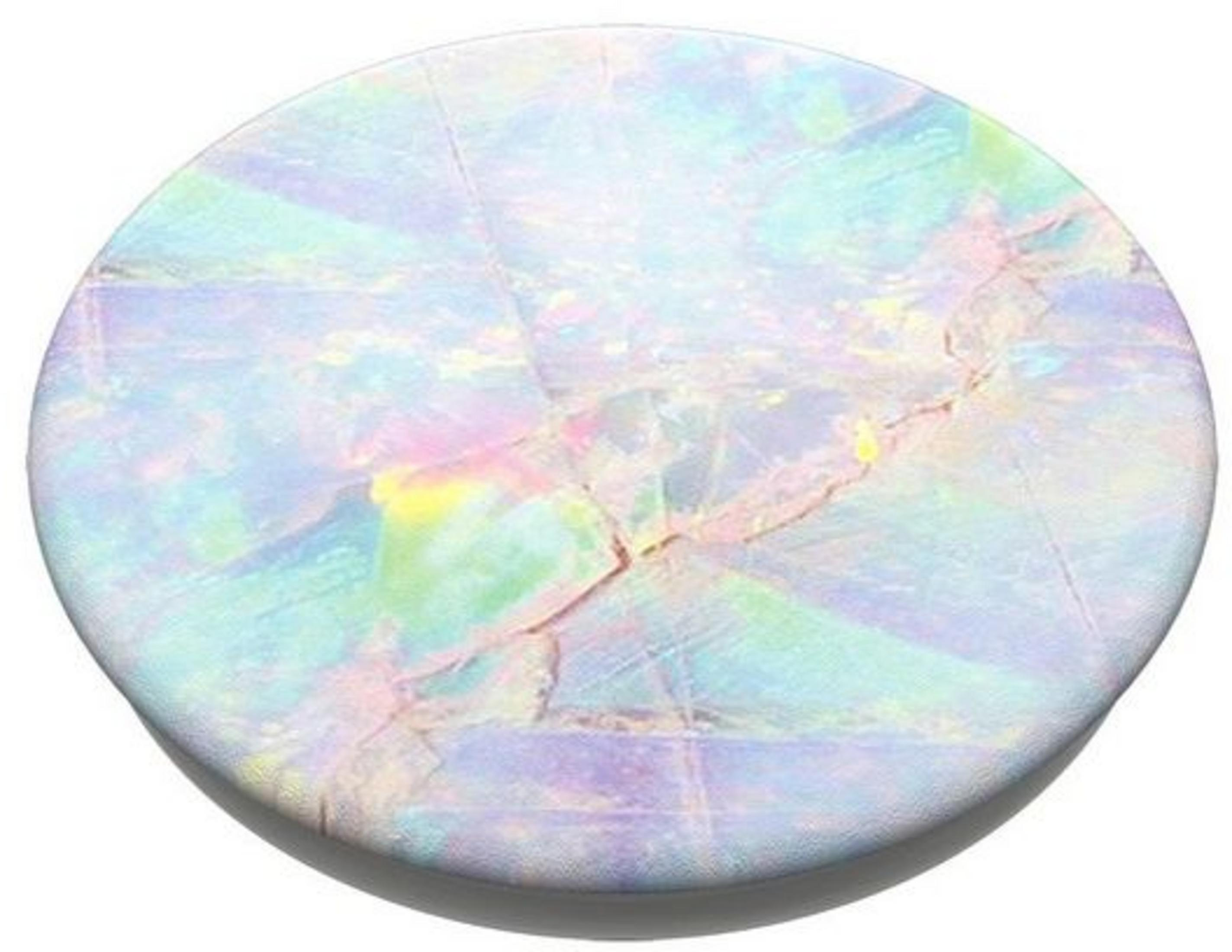 Superficie redonda y opalescente con colores pastel iridiscentes y grietas.