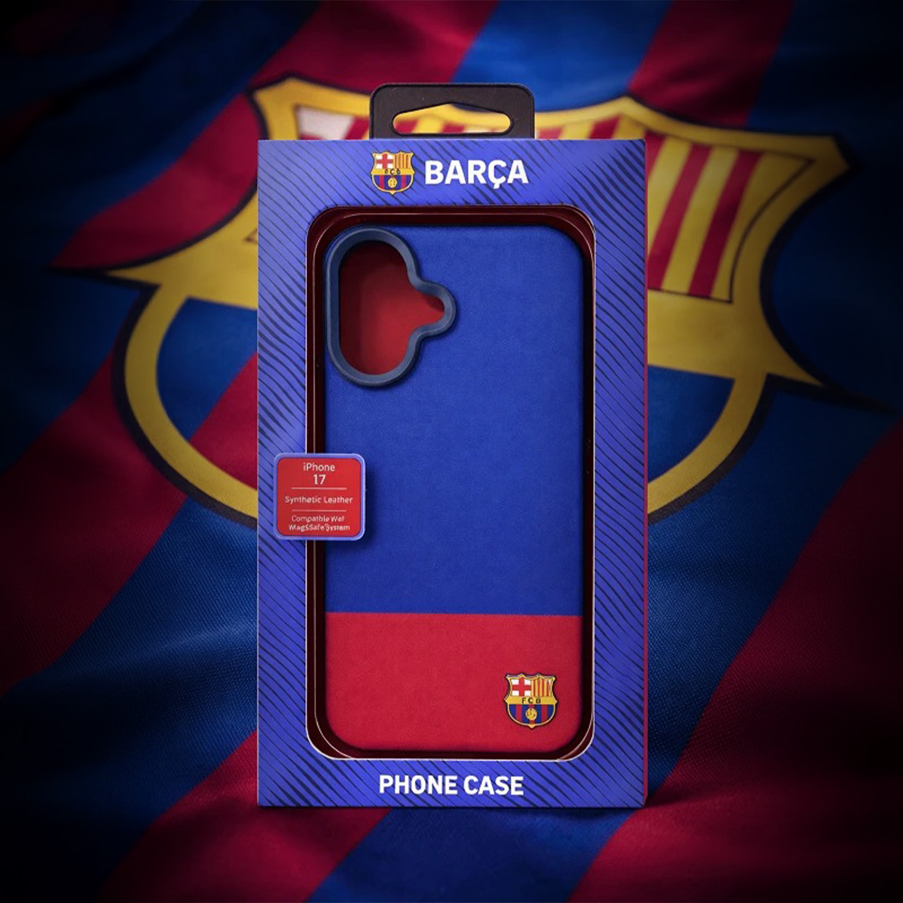 Funda FC Barcelona para iPhone 17 en azul y rojo.
