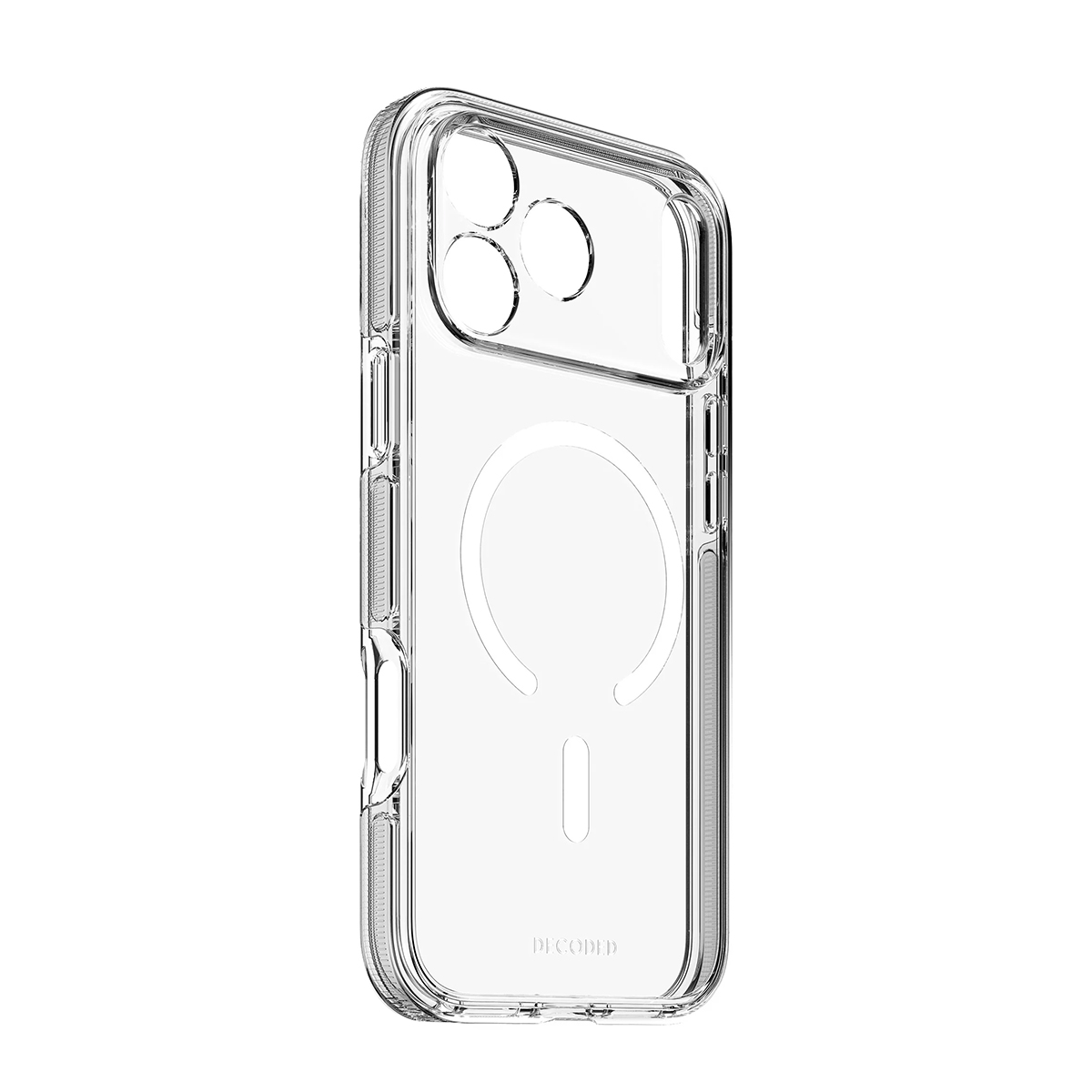 Custodia trasparente per telefono con ritagli fotocamera e anello magnetico.