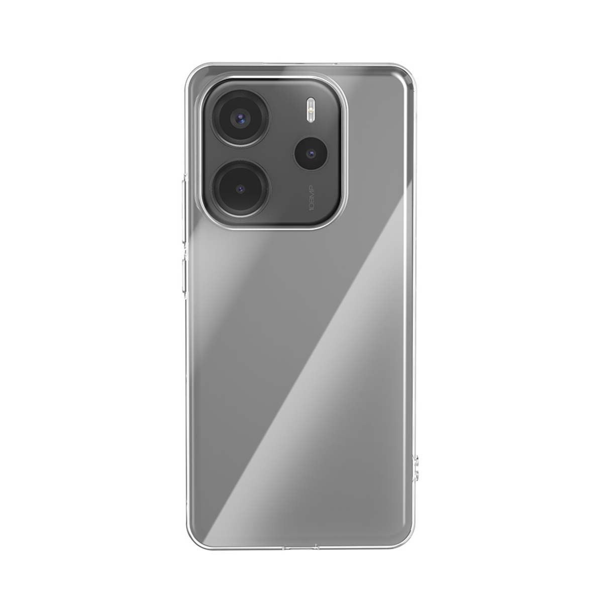 Coque de téléphone transparente avec unité caméra arrière.