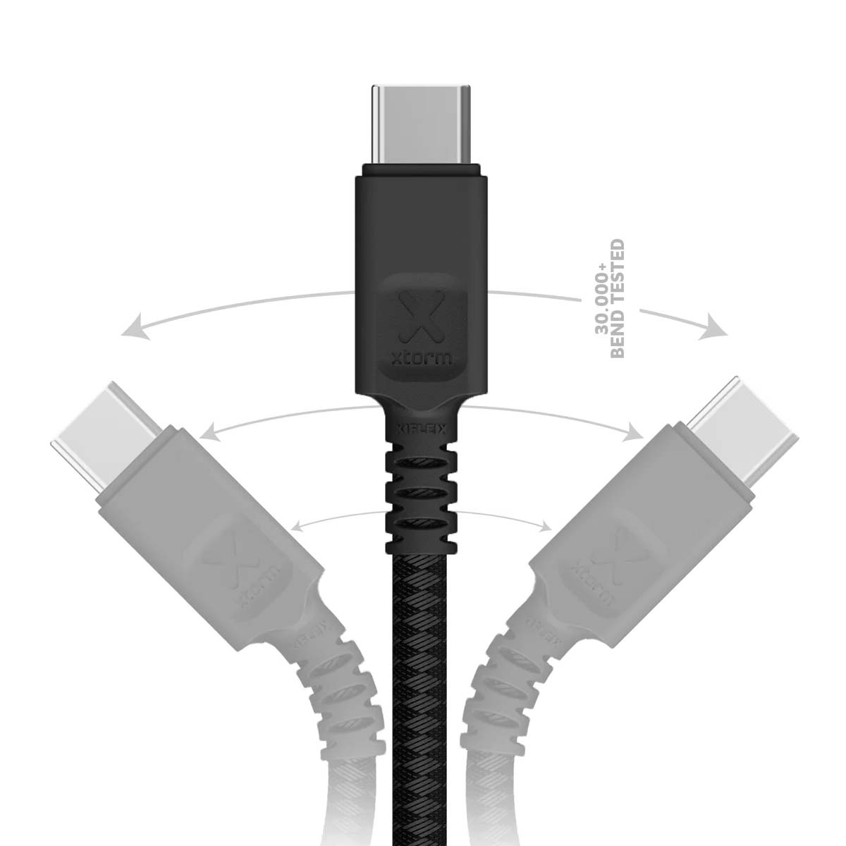 Cavo USB-C nero con tecnologia XFLEX, testato alla flessione.