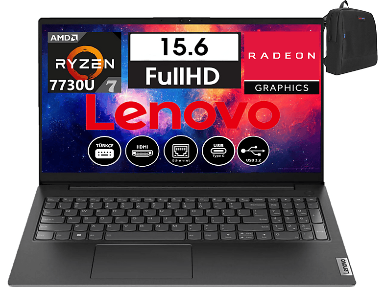 LENOVO V15 G4 ABP FHD V82YY001MTR11 AMD Ryzen 7 7730U 24 GB RAM 256 GB SSD 15,6 inç FreeDOS Laptop+Çanta Siyah