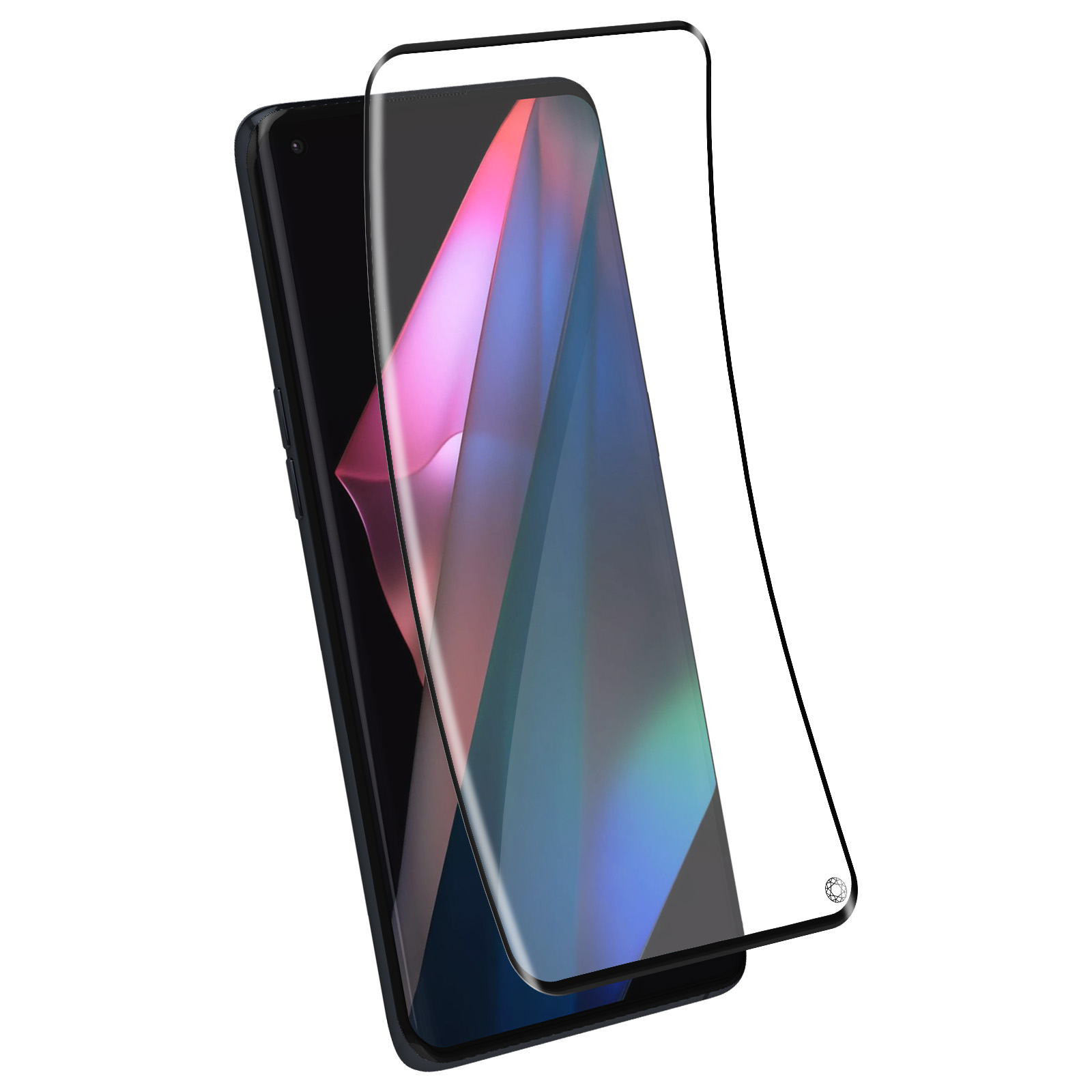 Un smartphone noir avec un protecteur d'écran transparent.