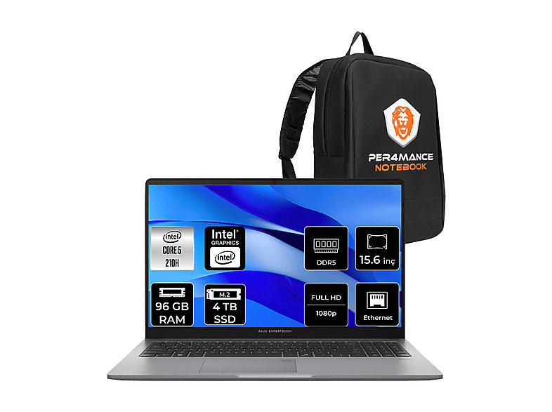 ASUS EB P1 FHD P150316512G0DP345 Intel® Core™ 5 210H 96 GB RAM 4 TB SSD 15,6 inç FreeDOS Laptop+Çanta Misty Grey