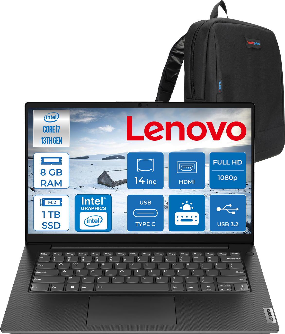 LENOVO V14 Gen4 Iru Full HD83A000GDTRF03 Intel Core i7-13620H 8 GB RAM 1 TB SSD 14 inç FreeDOS Laptop+Çanta Siyah