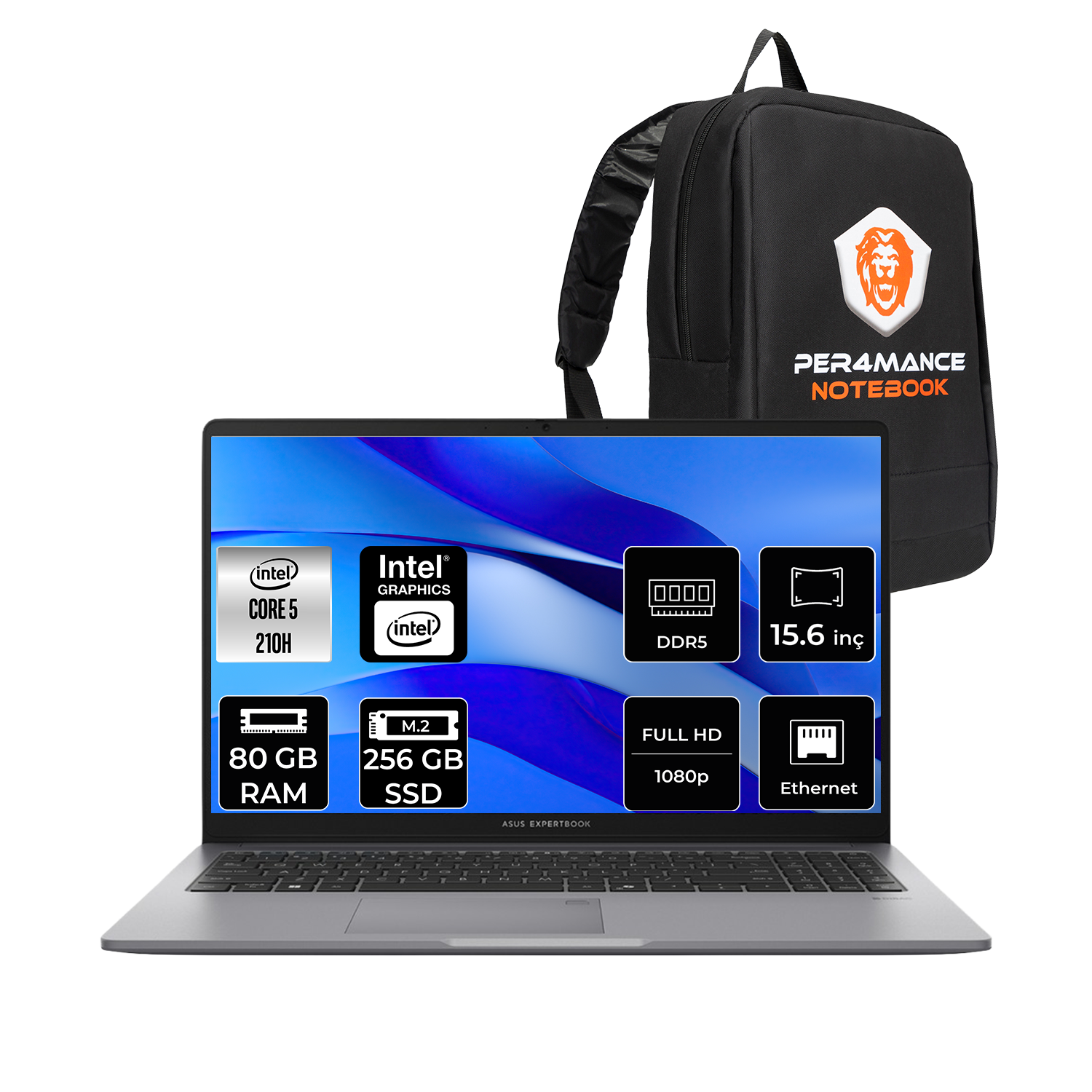 ASUS EB P1 FHD P1503C516512G0DP336 Intel Core I5-210H 80 GB RAM 256 GB SSD 15,6 inç FreeDOS Laptop+Çanta Misty Gri