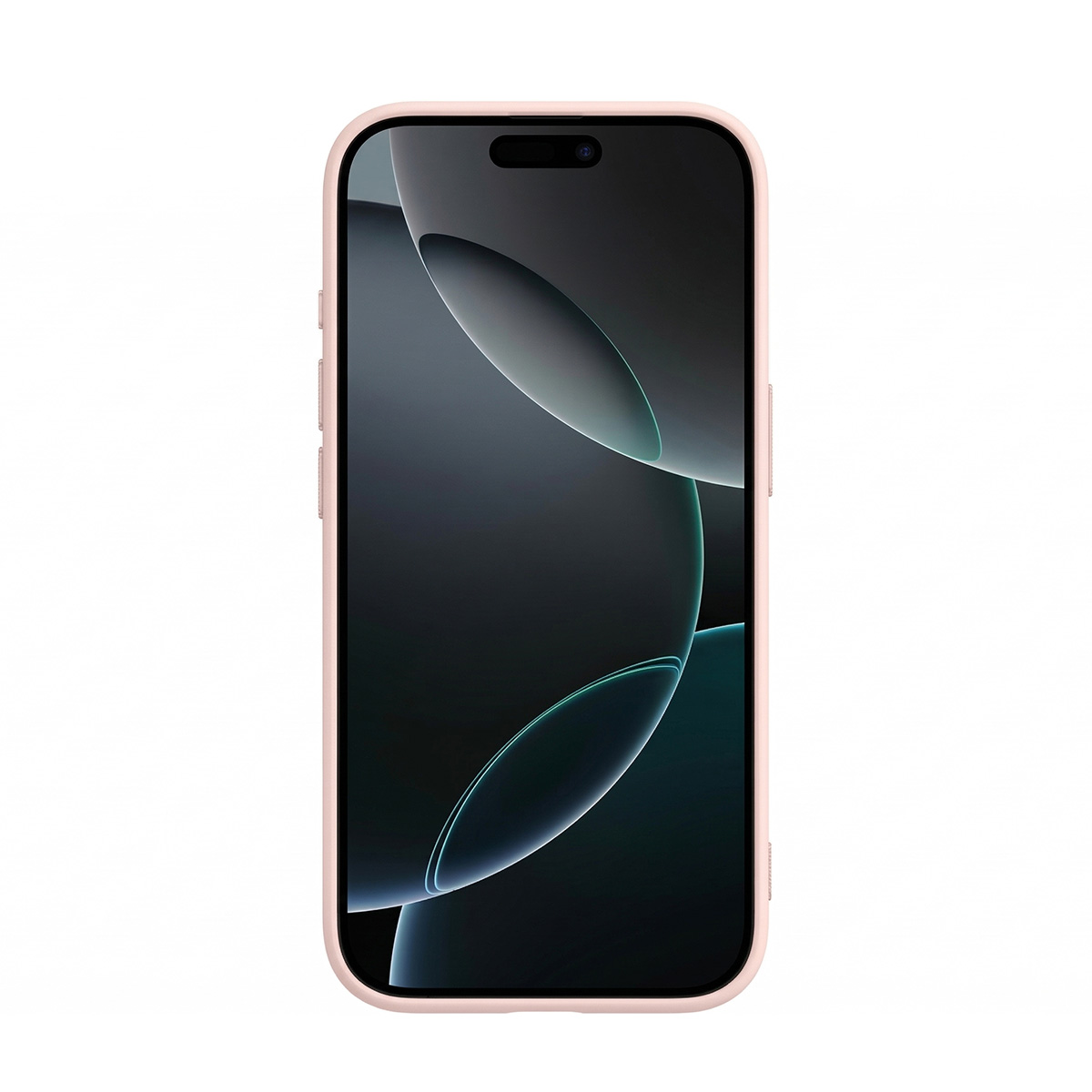 Ein rosafarbenes Smartphone mit dunklem, abstrakten Hintergrundbild.