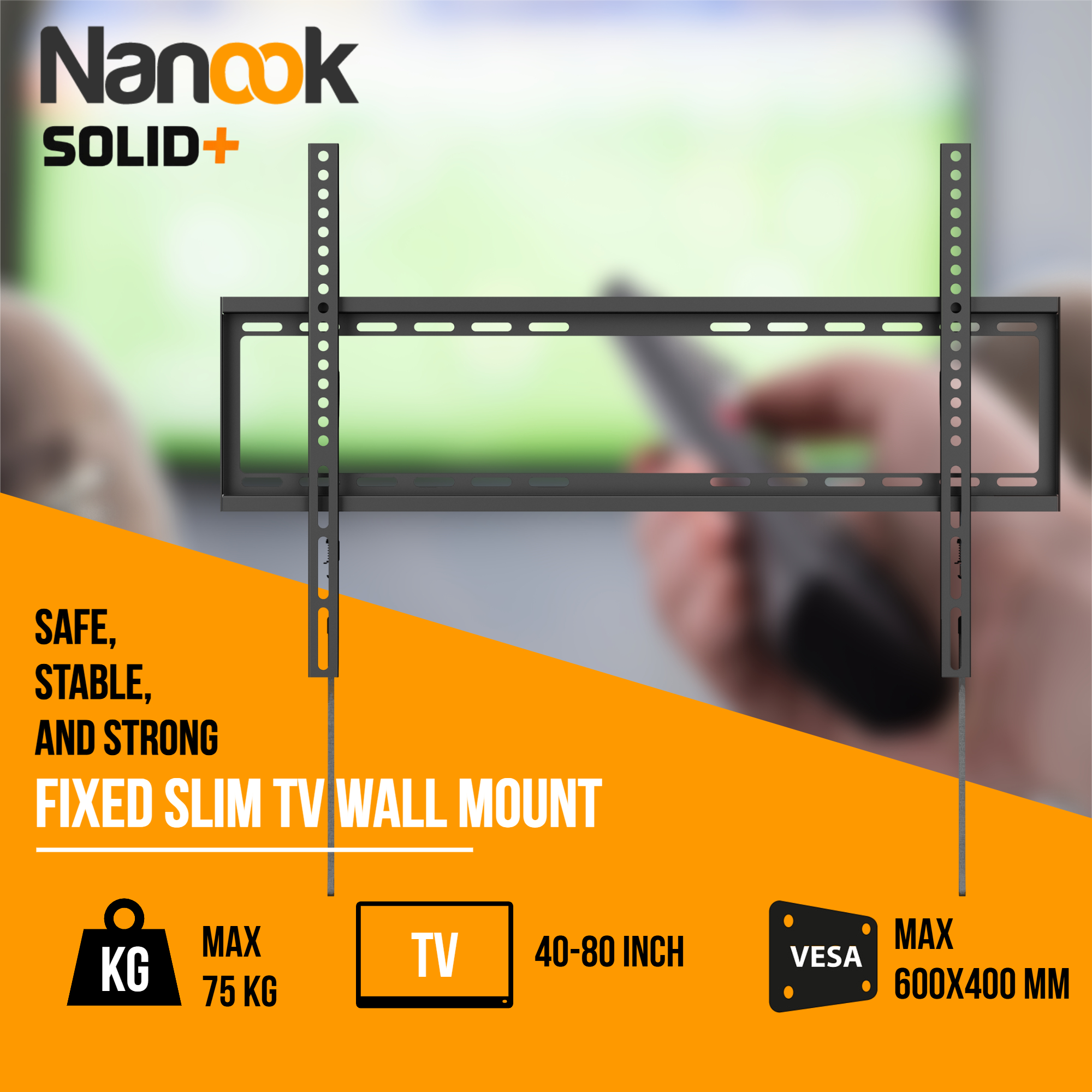Nanook TV muurbeugel: Max 75kg, 40-80 inch, VESA 600x400mm.