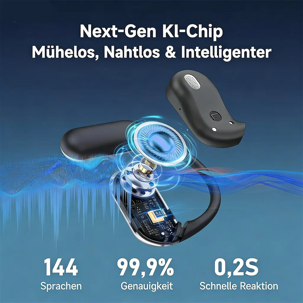 Ein KI-Chip-Kopfhörer mit 144 Sprachen, 99,9% Genauigkeit und 0,2s Reaktionszeit.
