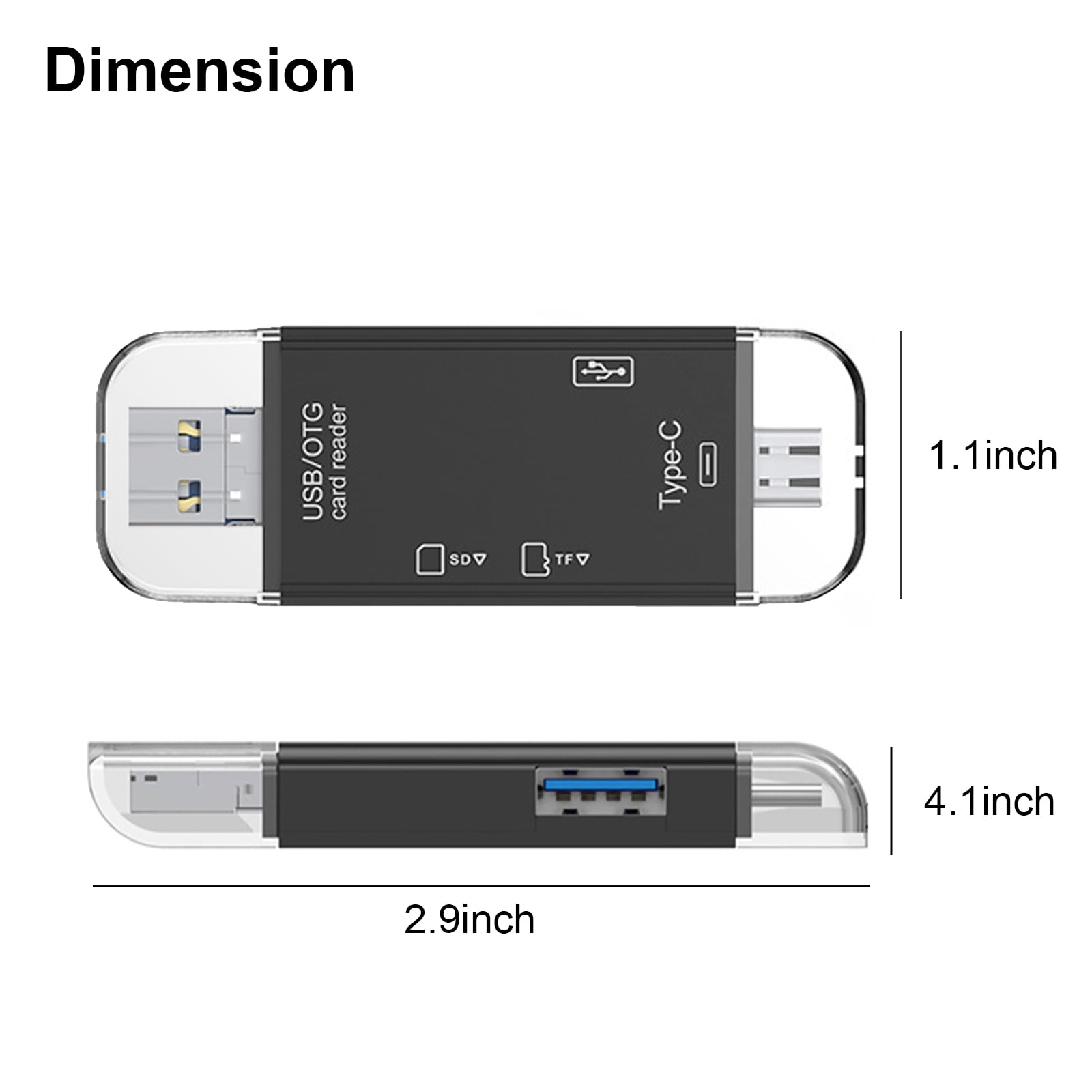USB/OTG-Kartenleser: 2,9x1,1x4,1 Zoll, mit SD/TF-Slots & Typ-C.