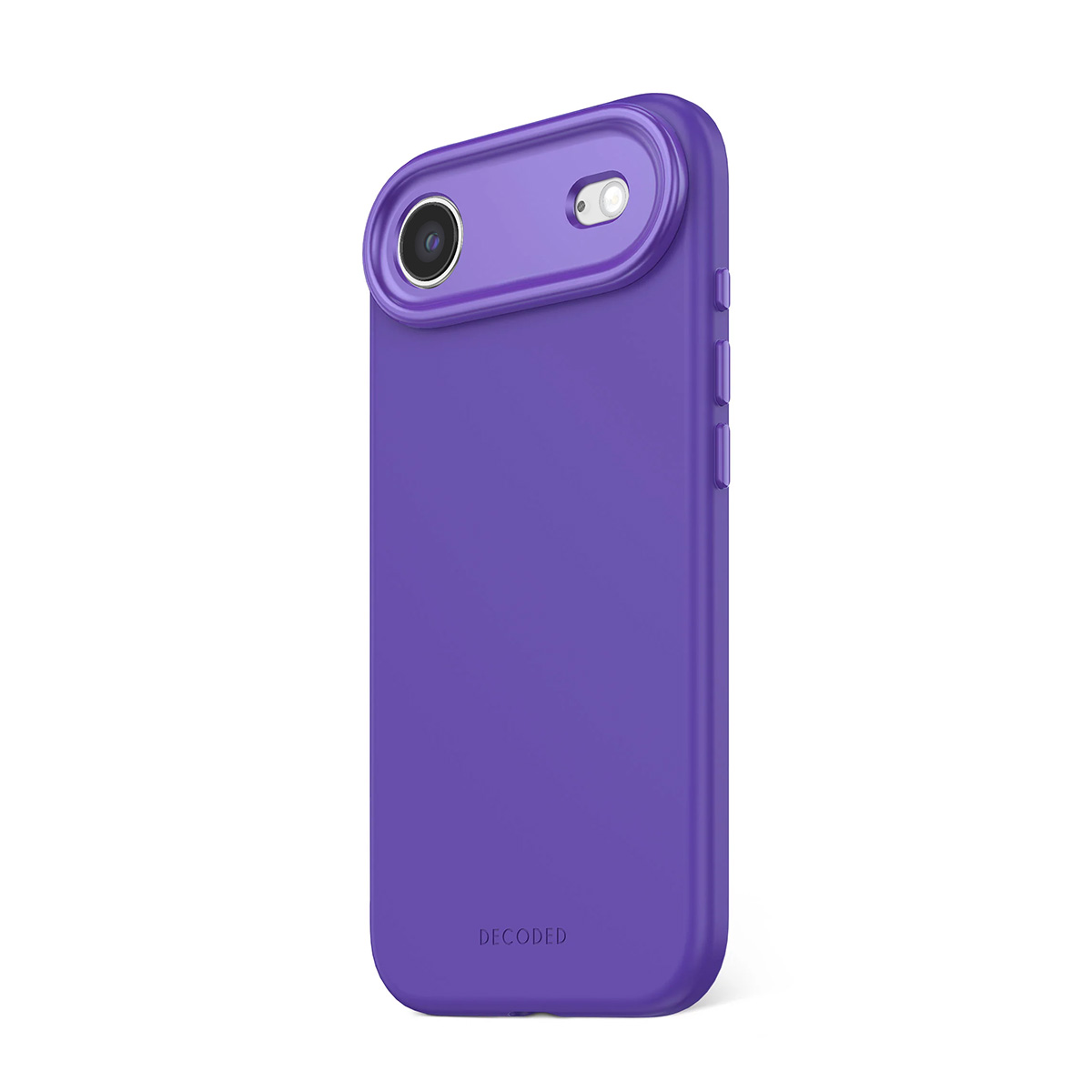 Coque de téléphone violette avec découpe caméra et boutons.
