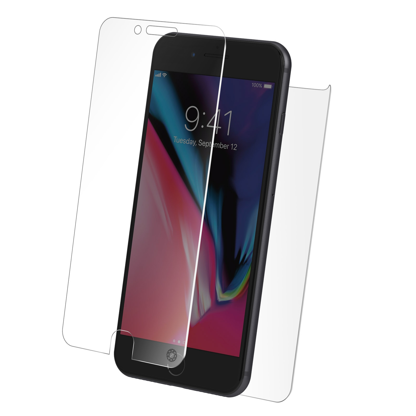 Een smartphone met een schermprotector over het display.