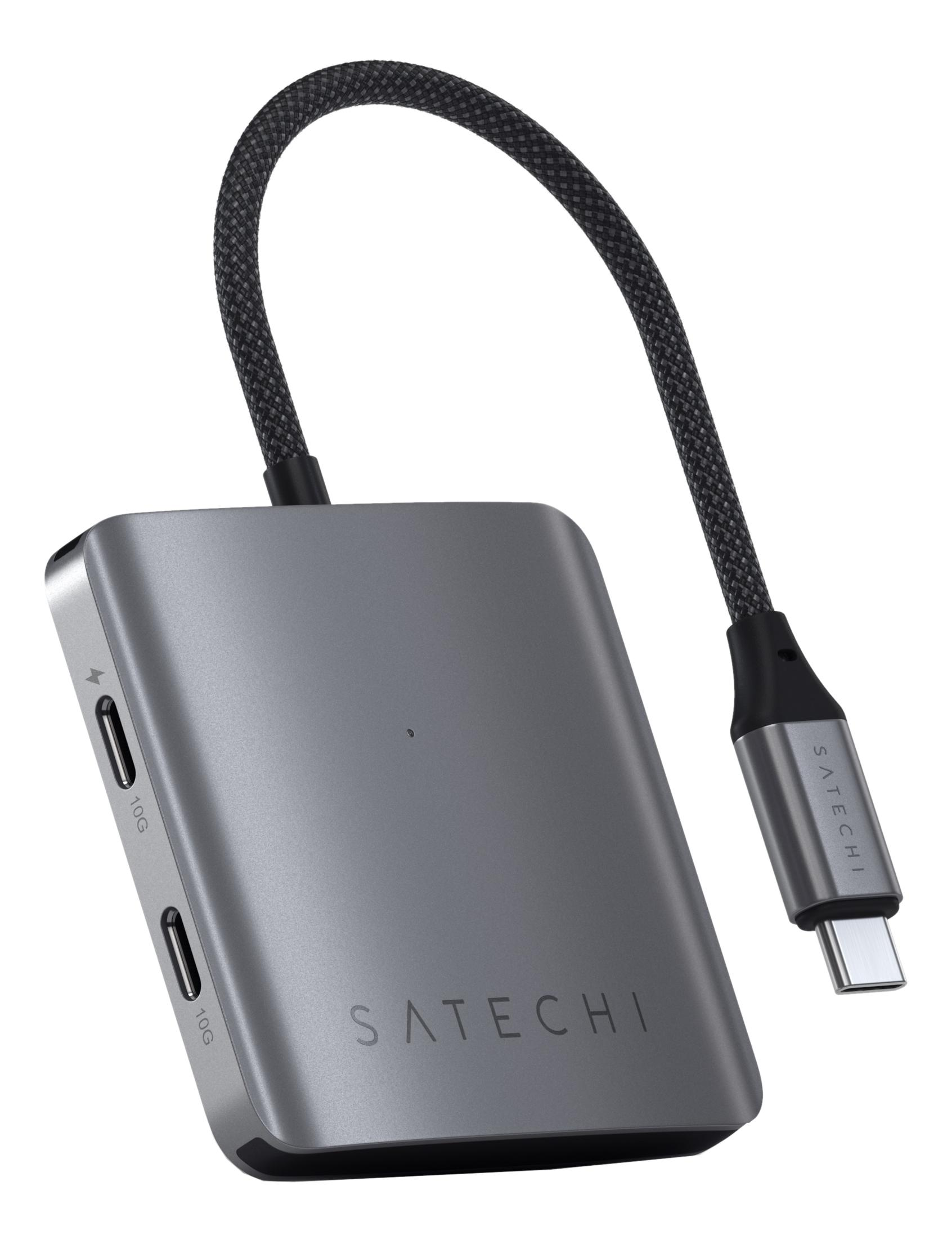 Satechi USB-C Hub mit geflochtenem Kabel und USB-C-Anschluss.