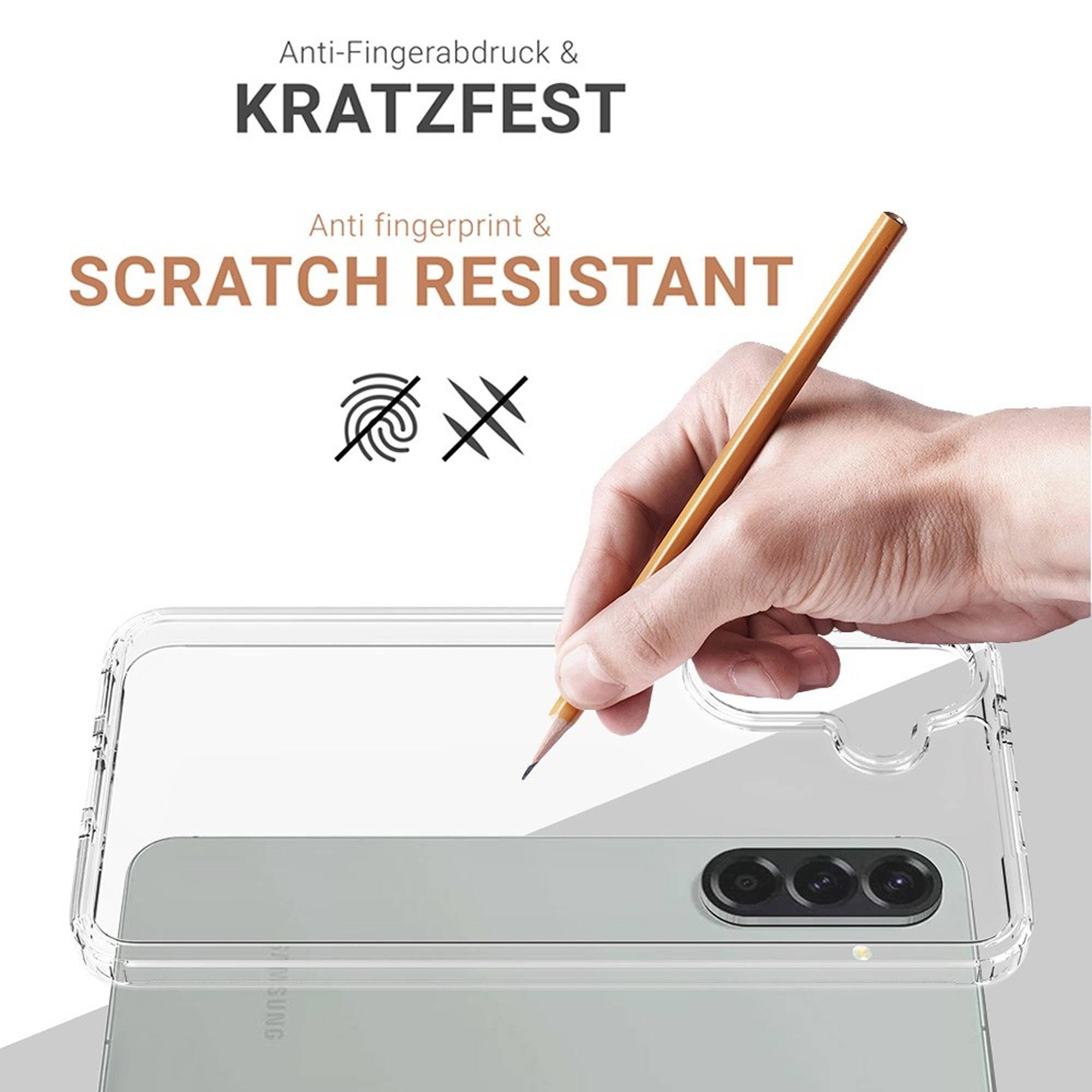 Ein Stift kratzt über ein Smartphone in einer Hülle. Anti-Fingerabdruck & Kratzfest.