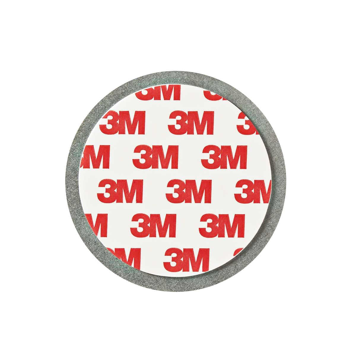 Bordo circolare in schiuma grigia attorno a supporto bianco con logo rosso 3M ripetuto.