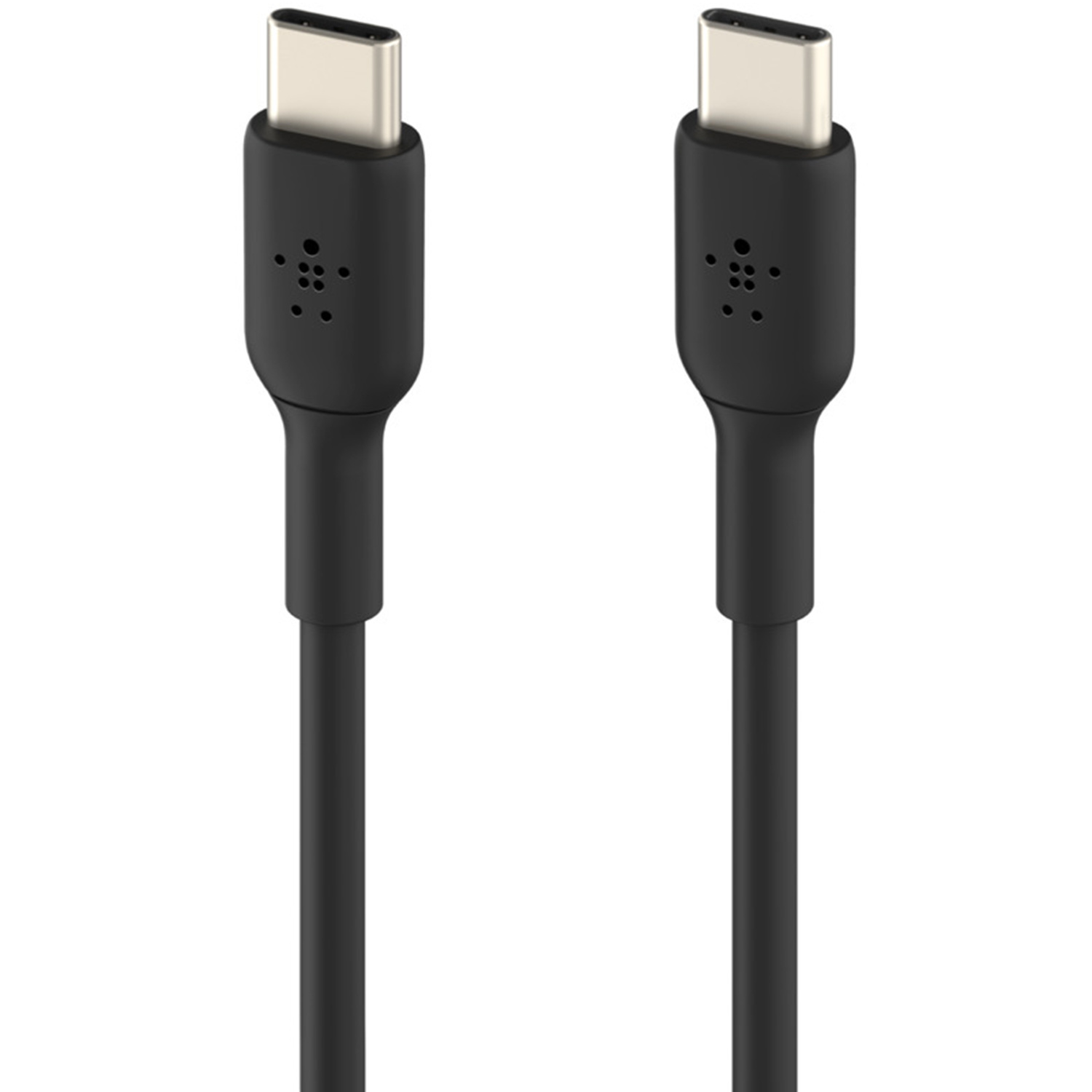 Zwei schwarze USB-C Kabel mit silbernen Anschlüssen auf weißem Hintergrund.