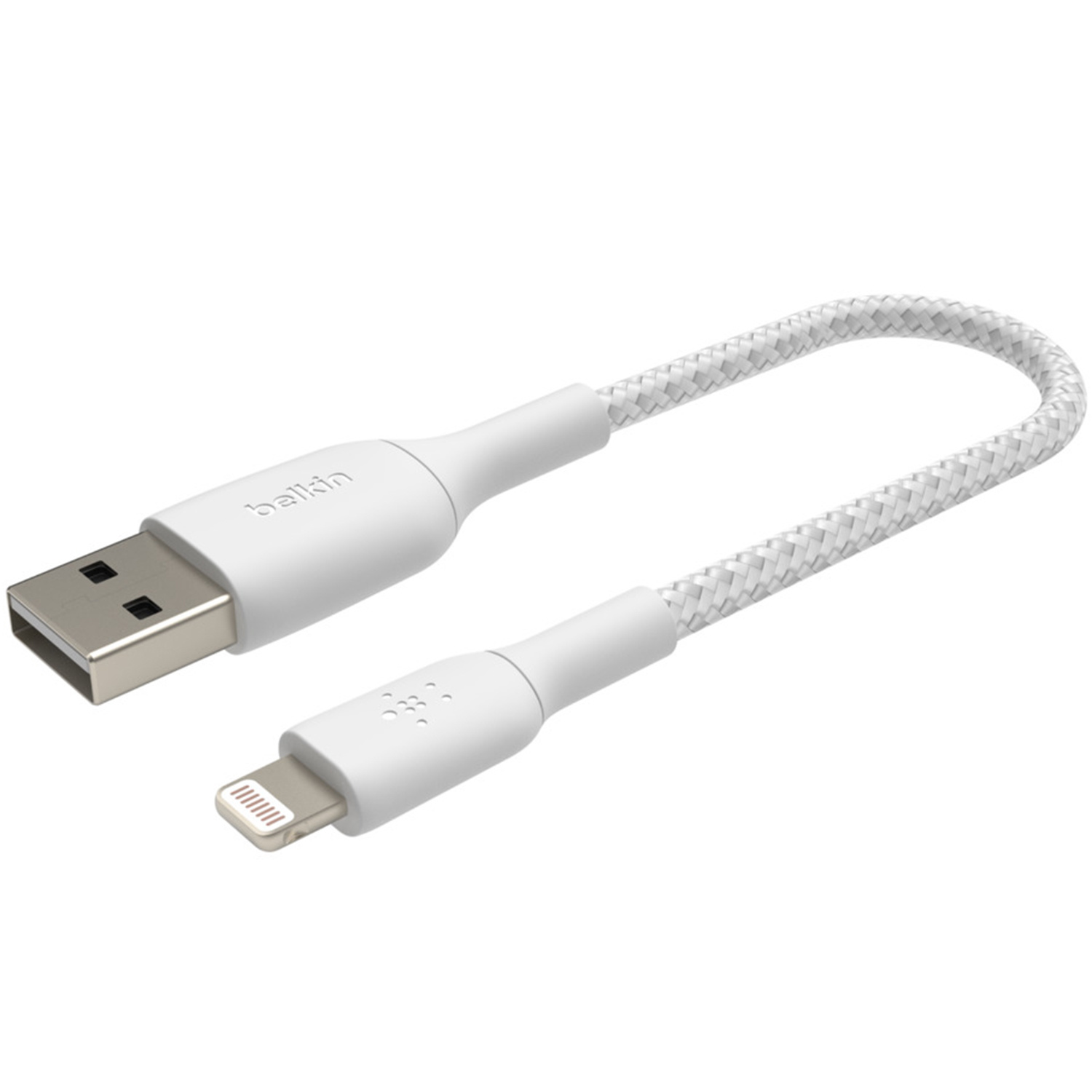Câble blanc USB-A vers Lightning avec design tressé.