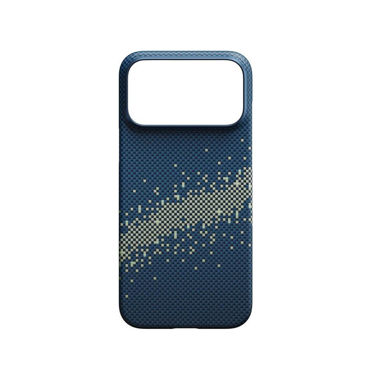 Una cover blu scuro con design sfumato pixelato.