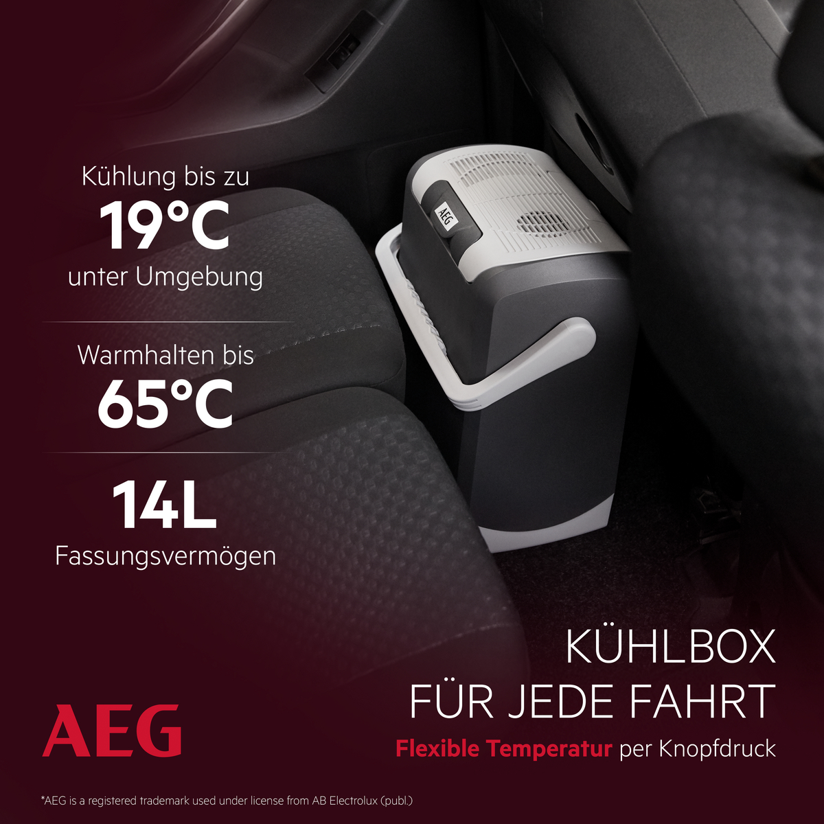 AEG Kühlbox im Auto, kühlt bis 19°C, heizt bis 65°C, 14L.