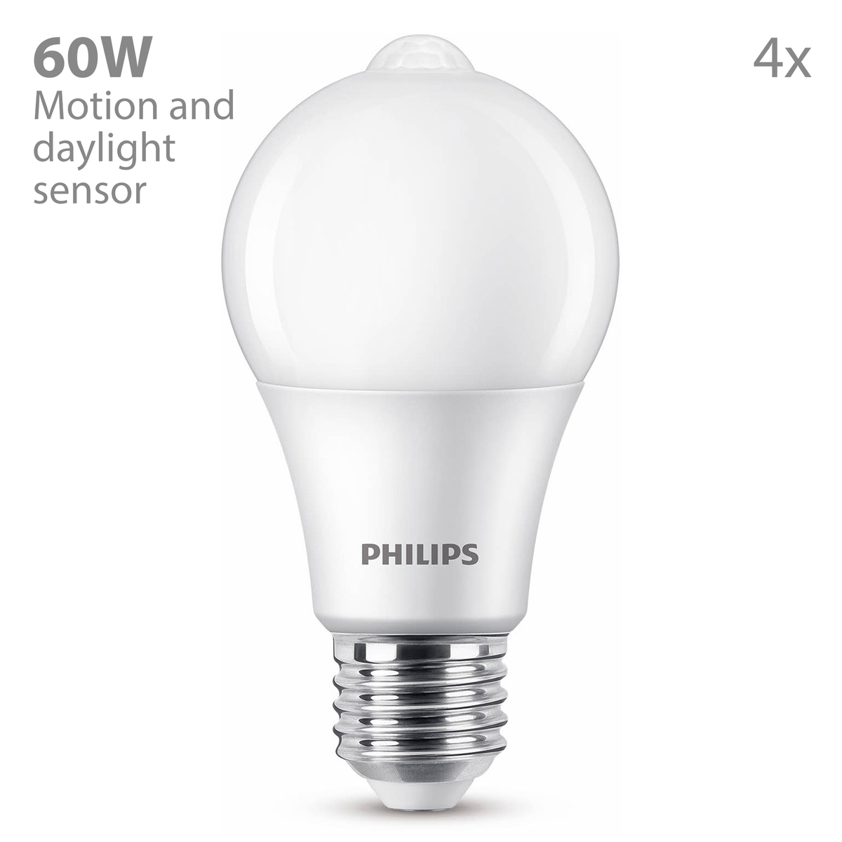 Bombilla LED Philips con sensor de movimiento y luz diurna, equivalente a 60W, pack de 4.
