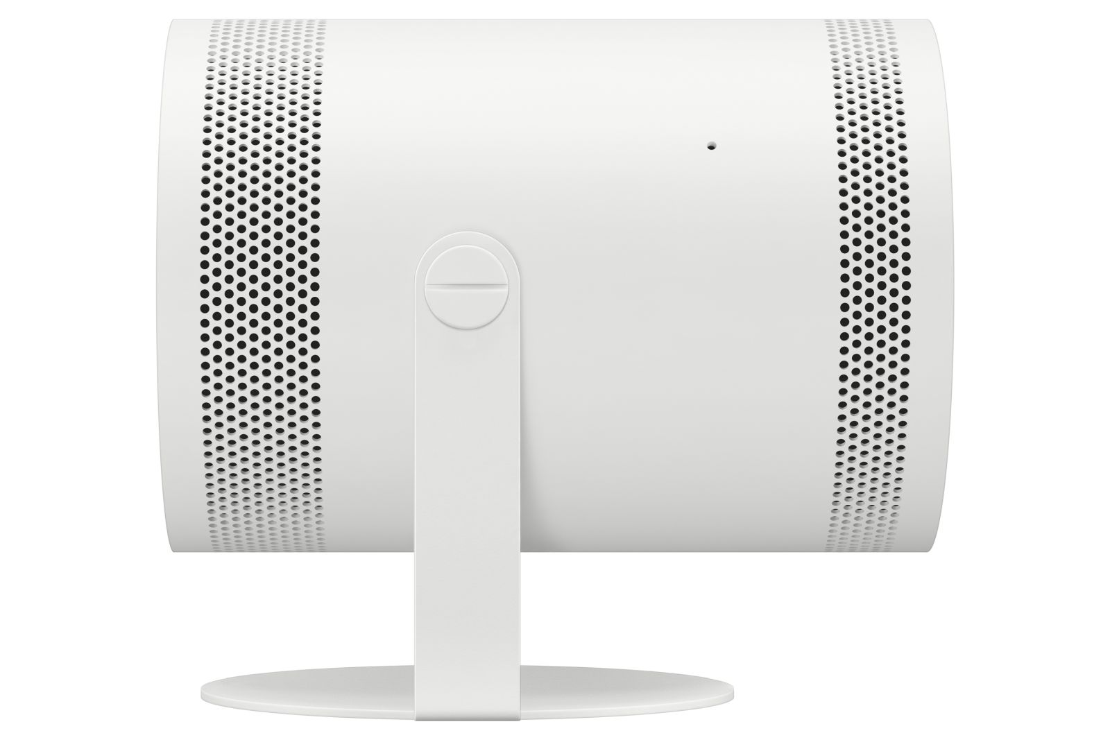 Projecteur blanc sur pied avec côtés perforés.