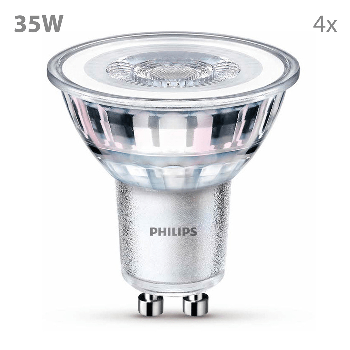 Una sola bombilla foco Philips GU10 de 35W, se indican cuatro bombillas.