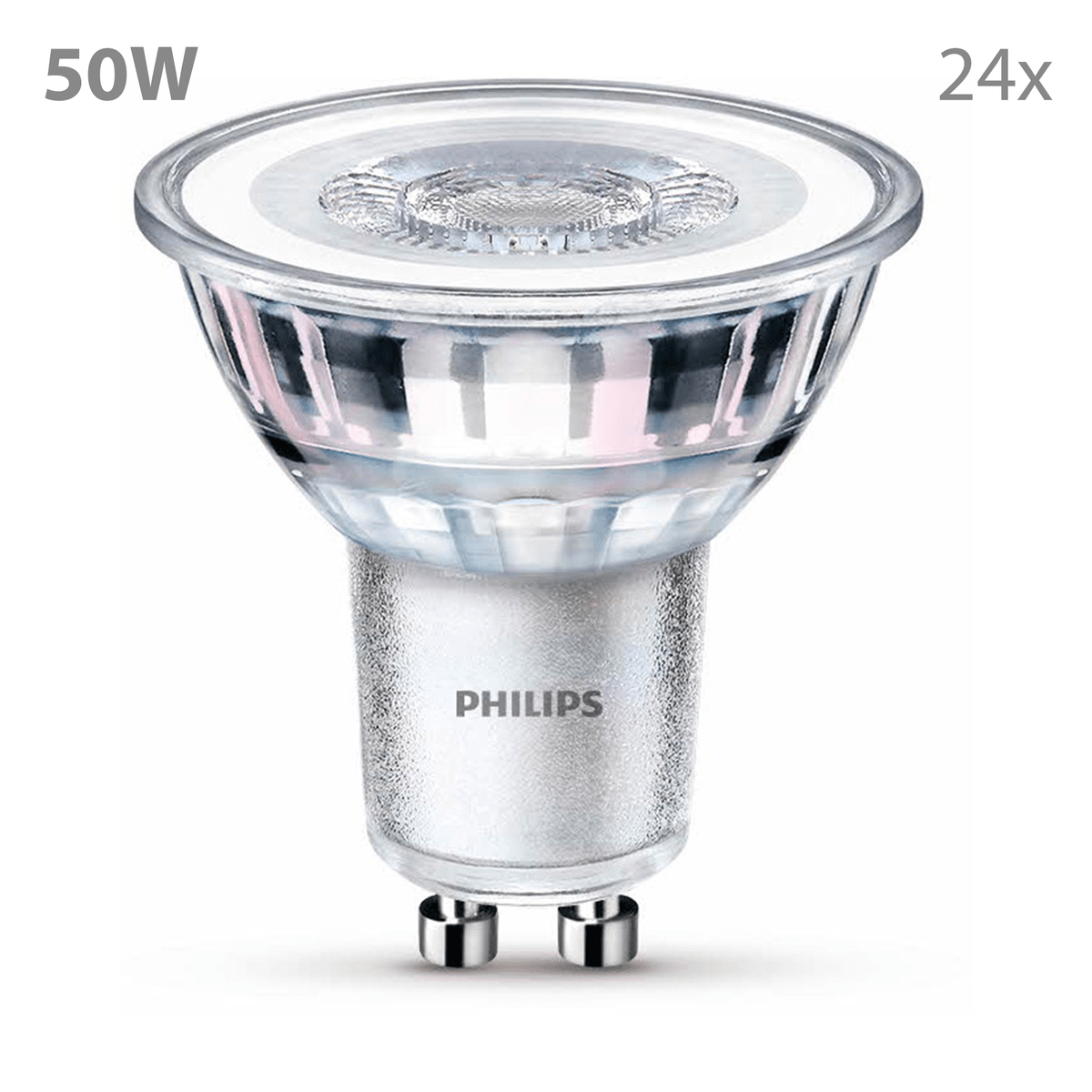 Bombilla LED Philips de 50W, base GU10 y ángulo de haz de 24x.