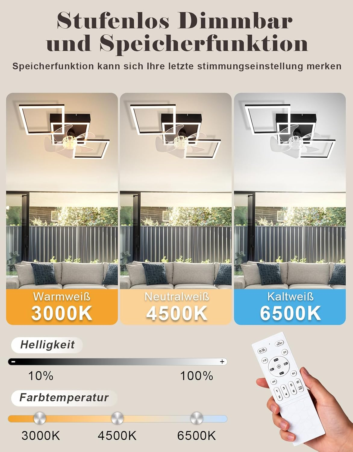 Lampada da soffitto con controllo colore e luminosità tramite telecomando.
