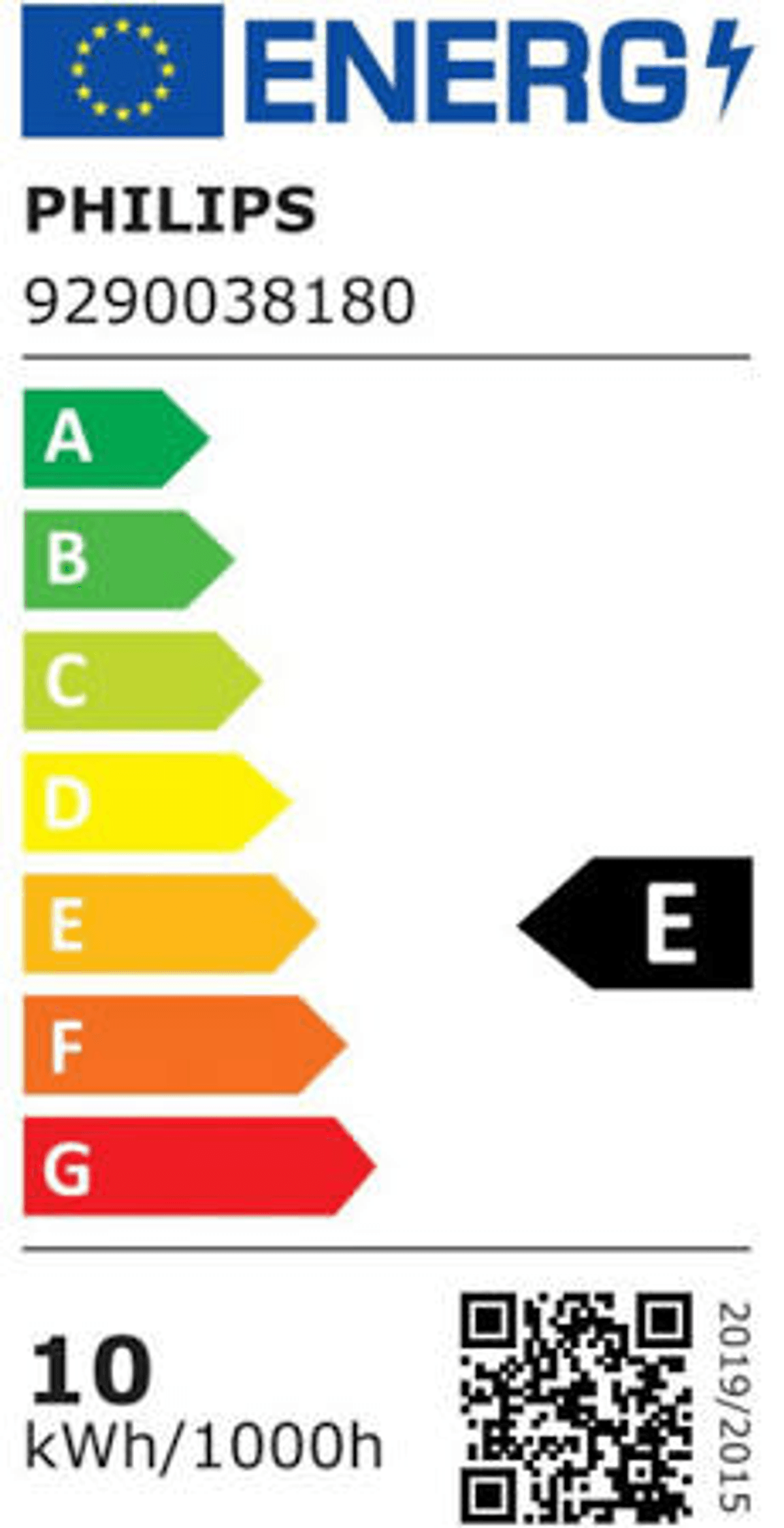 Etiqueta de eficiencia energética con logo Philips, número de producto y EEK E.