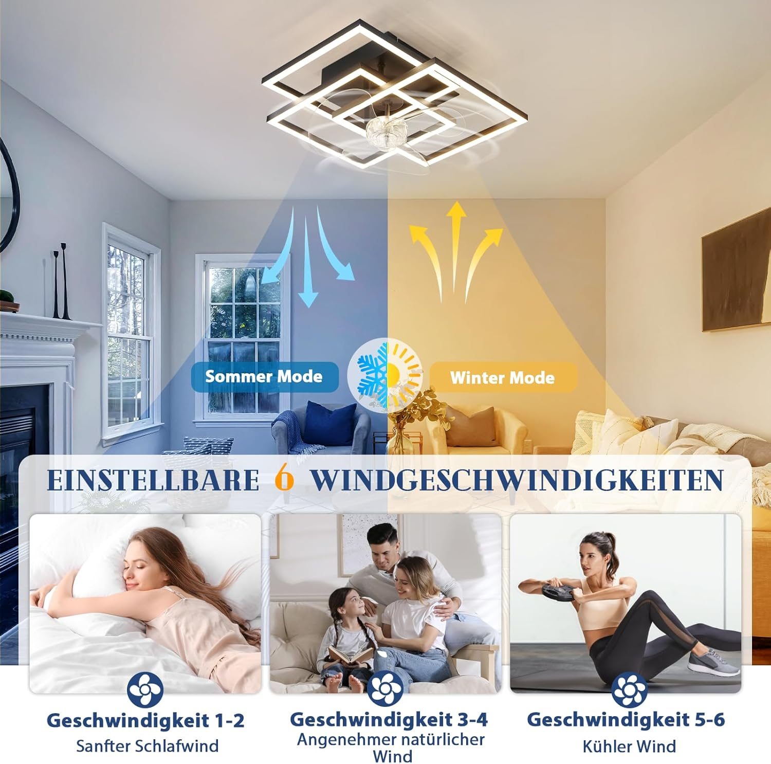 Luce ventilatore a soffitto: modalità estate/inverno, 6 velocità per sonno, comfort, fresco.