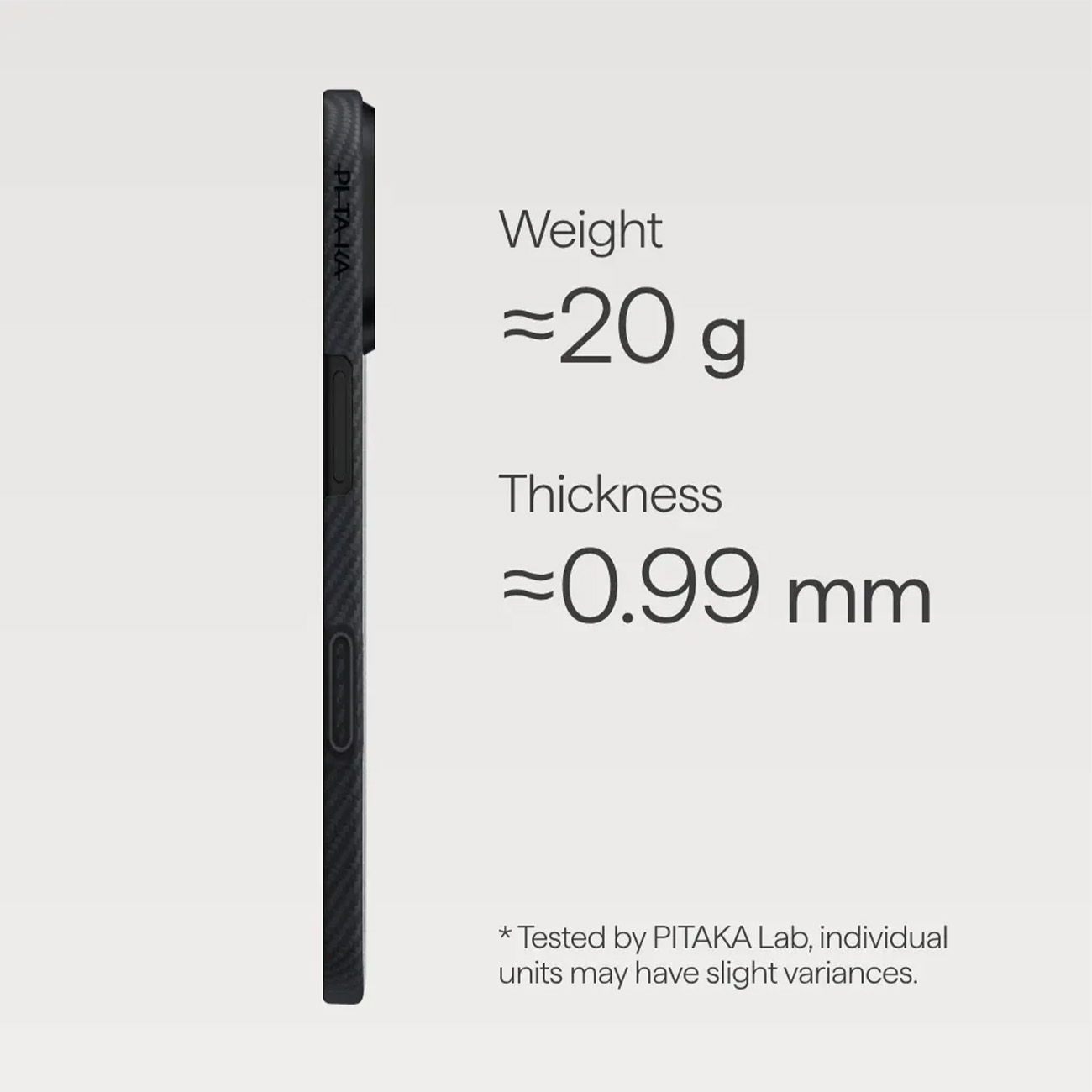 Funda negra de fibra de carbono, 20g de peso, 0,99mm de grosor.