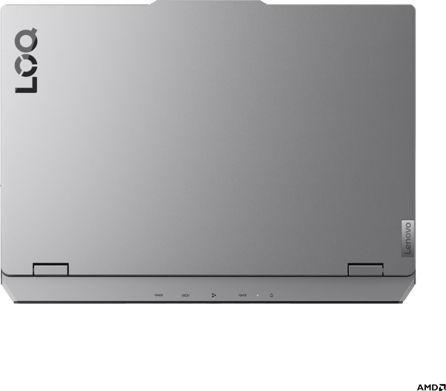 Sol üstte LOGO yazısı, sağ üstte Lenovo yazısı bulunan gri dizüstü bilgisayar.