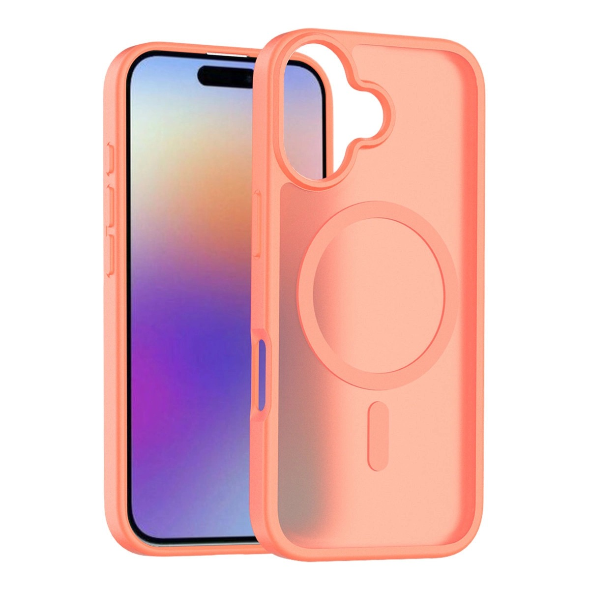 Telefona uygun dairesel kesimli mercan rengi telefon kılıfı.