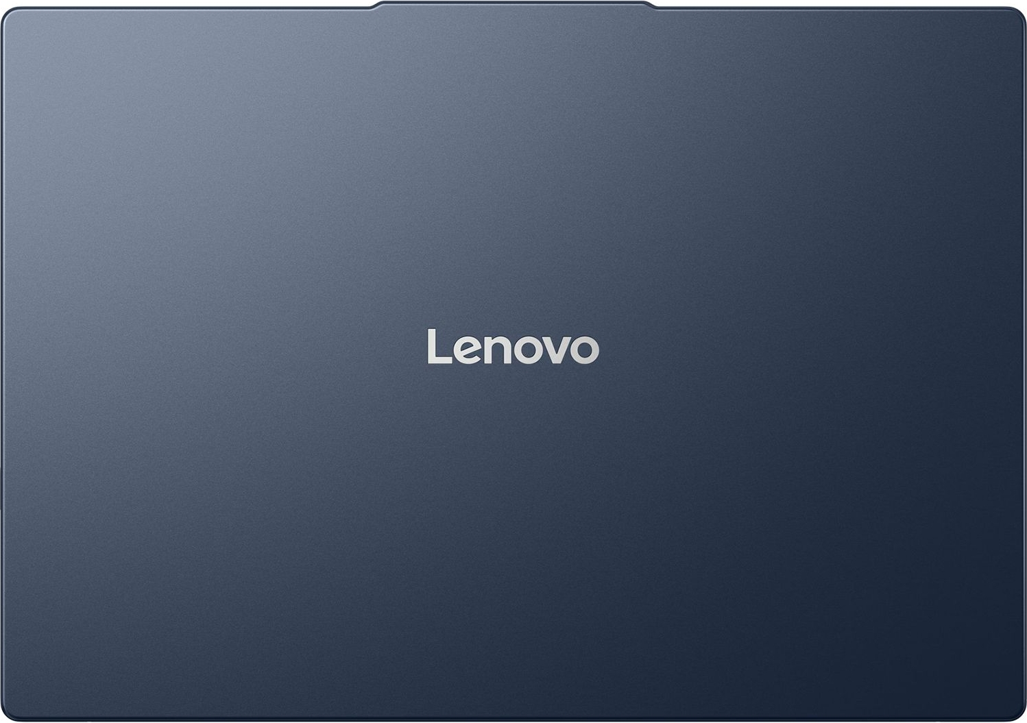 Gümüş logolu kapalı lacivert Lenovo dizüstü bilgisayar.