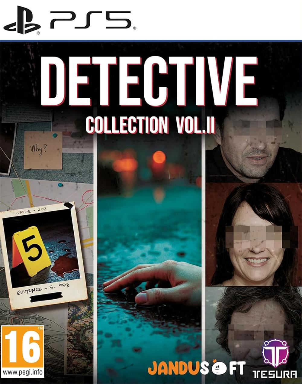 Copertina gioco PS5: Detective Collection Vol.II con prove e volti.