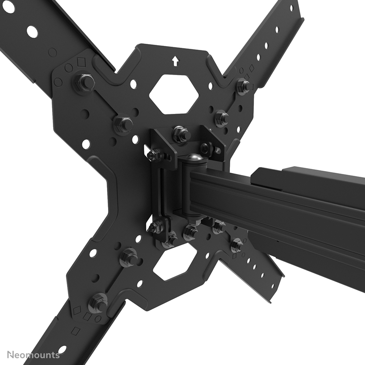 Supporto in metallo nero con viti, su sfondo bianco.
